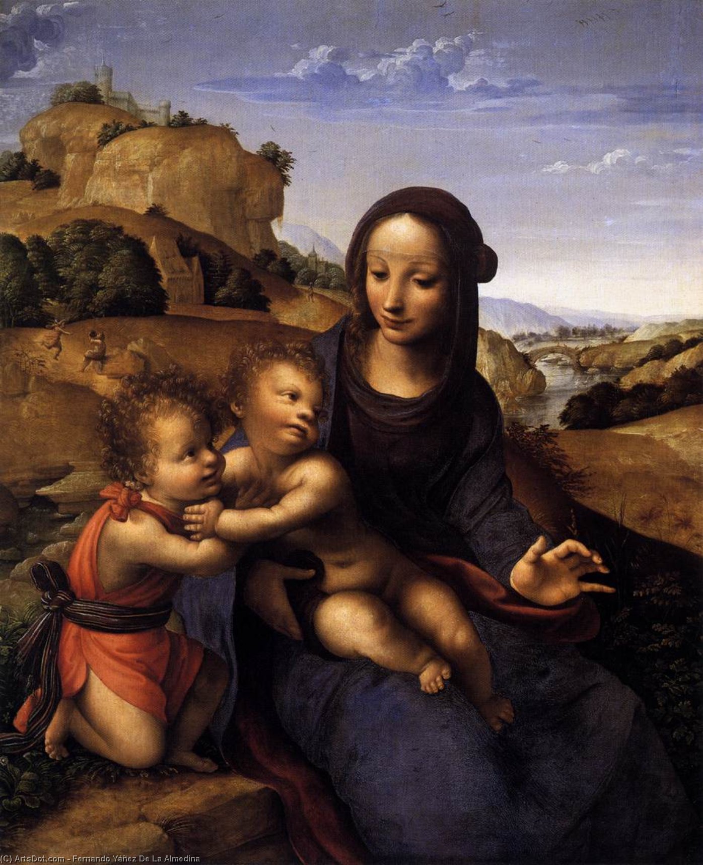 Wikioo.org - The Encyclopedia of Fine Arts - Painting, Artwork by Fernando Yanez De La Almedina - Madonna and Child with Infant St John