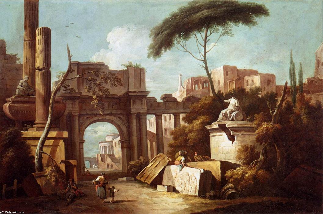 Wikioo.org - The Encyclopedia of Fine Arts - Painting, Artwork by Giuseppe Zais - Ancient Ruins with a Great Arch and a Column
