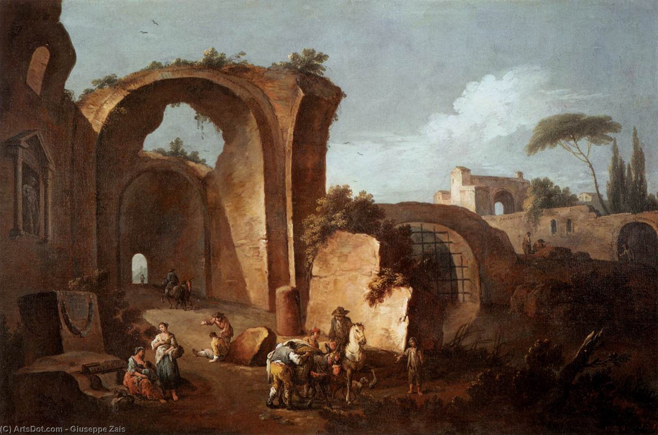 Wikioo.org - The Encyclopedia of Fine Arts - Painting, Artwork by Giuseppe Zais - Landscape with Ruins and Archway