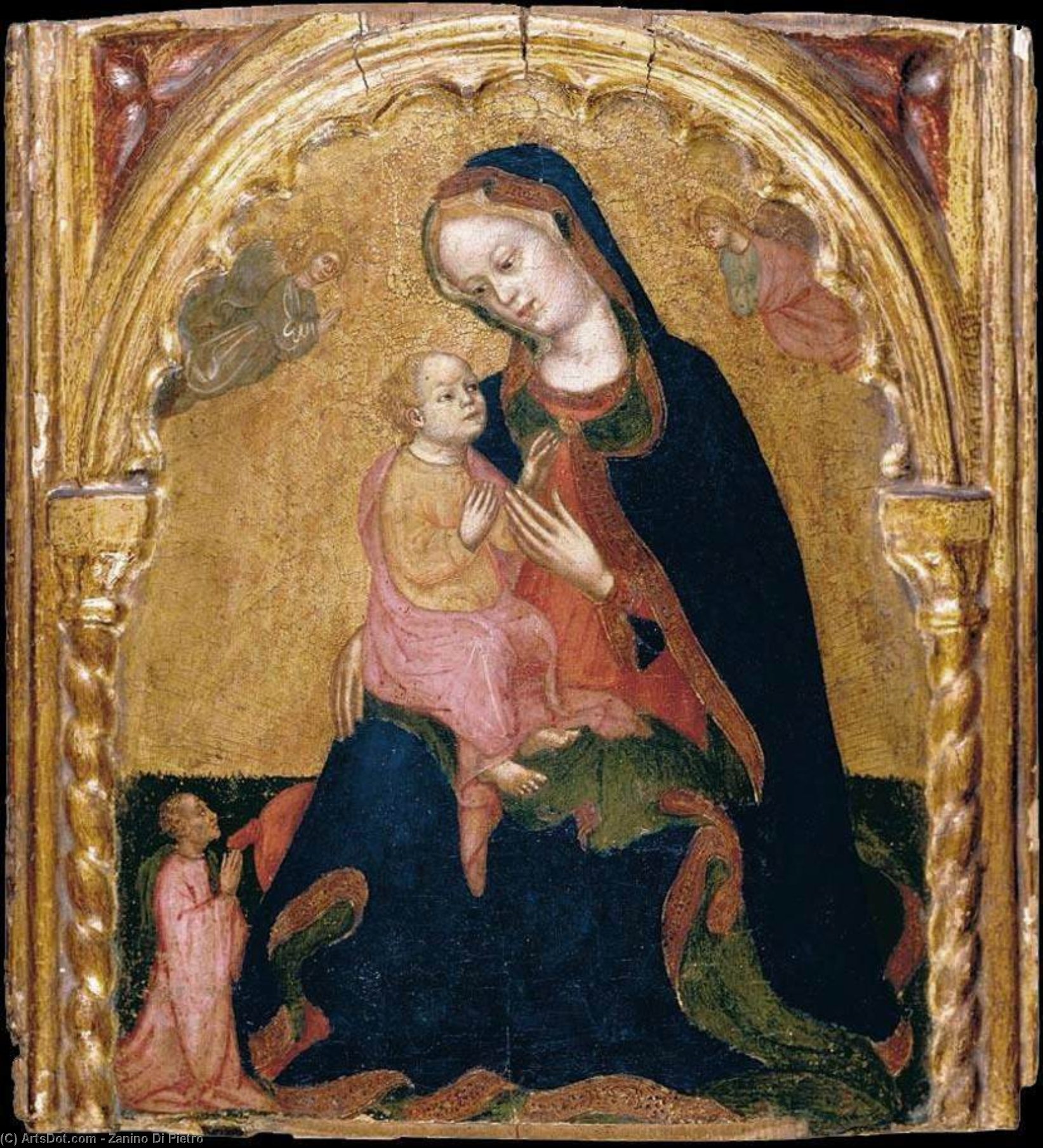 Wikioo.org - The Encyclopedia of Fine Arts - Painting, Artwork by Zanino Di Pietro - Madonna of Humility with a Donor and Angels