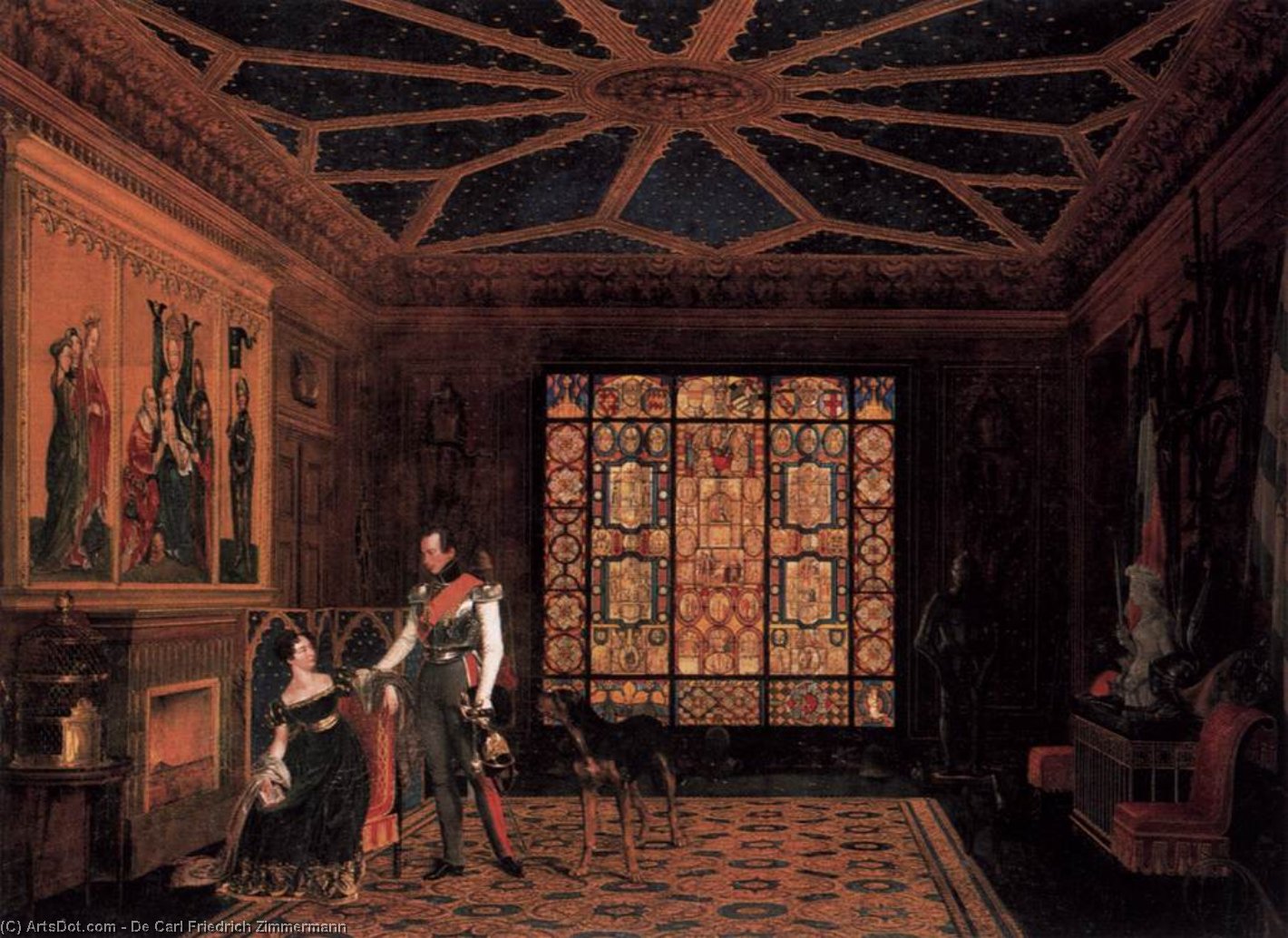 Wikioo.org - The Encyclopedia of Fine Arts - Painting, Artwork by De Carl Friedrich Zimmermann - Armour Room in the Palace of Prince Frederick of Prussia