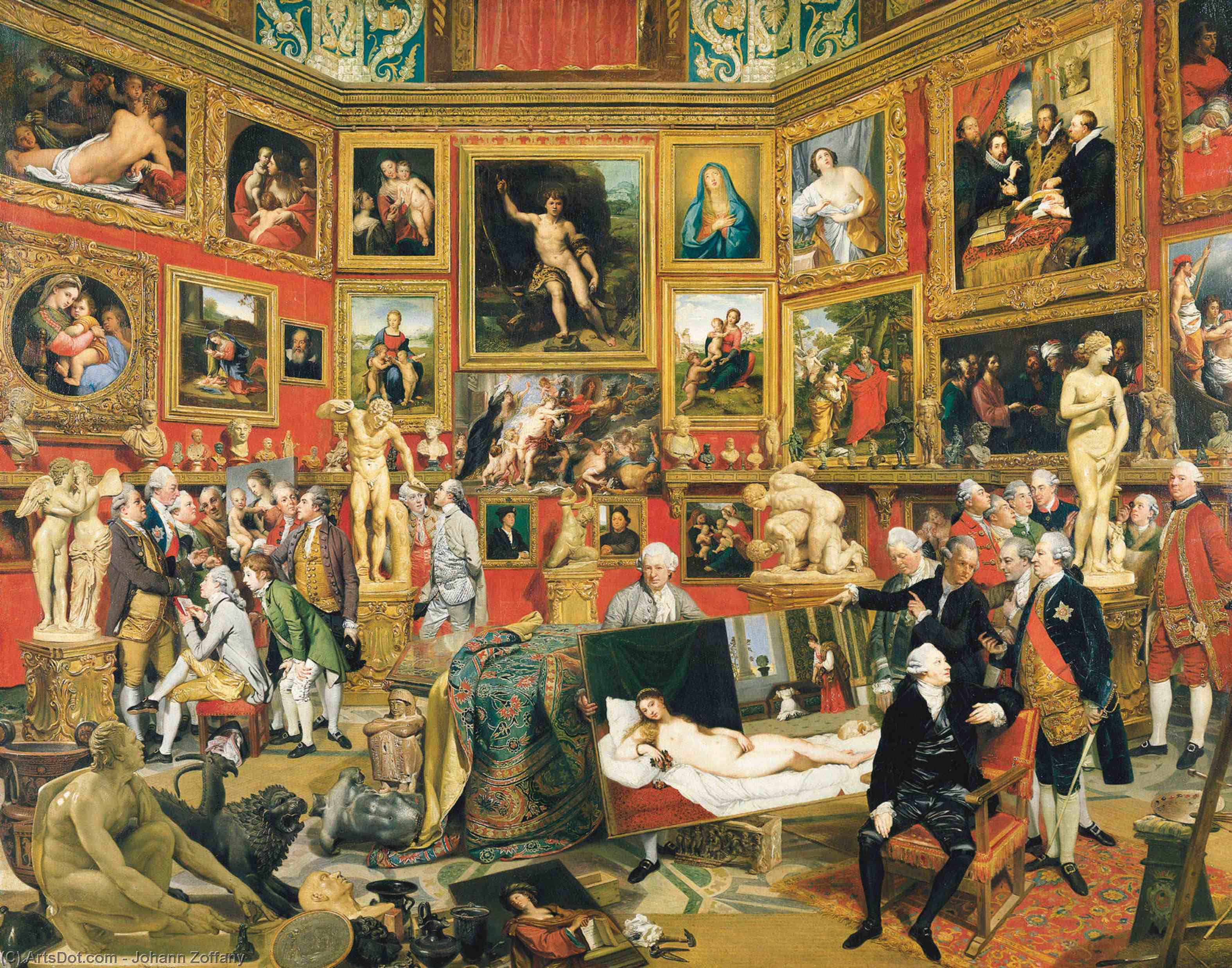 Wikioo.org – L'Encyclopédie des Beaux Arts - Peinture, Oeuvre de Johann Zoffany - la tribuna de  la  degli Uffizi