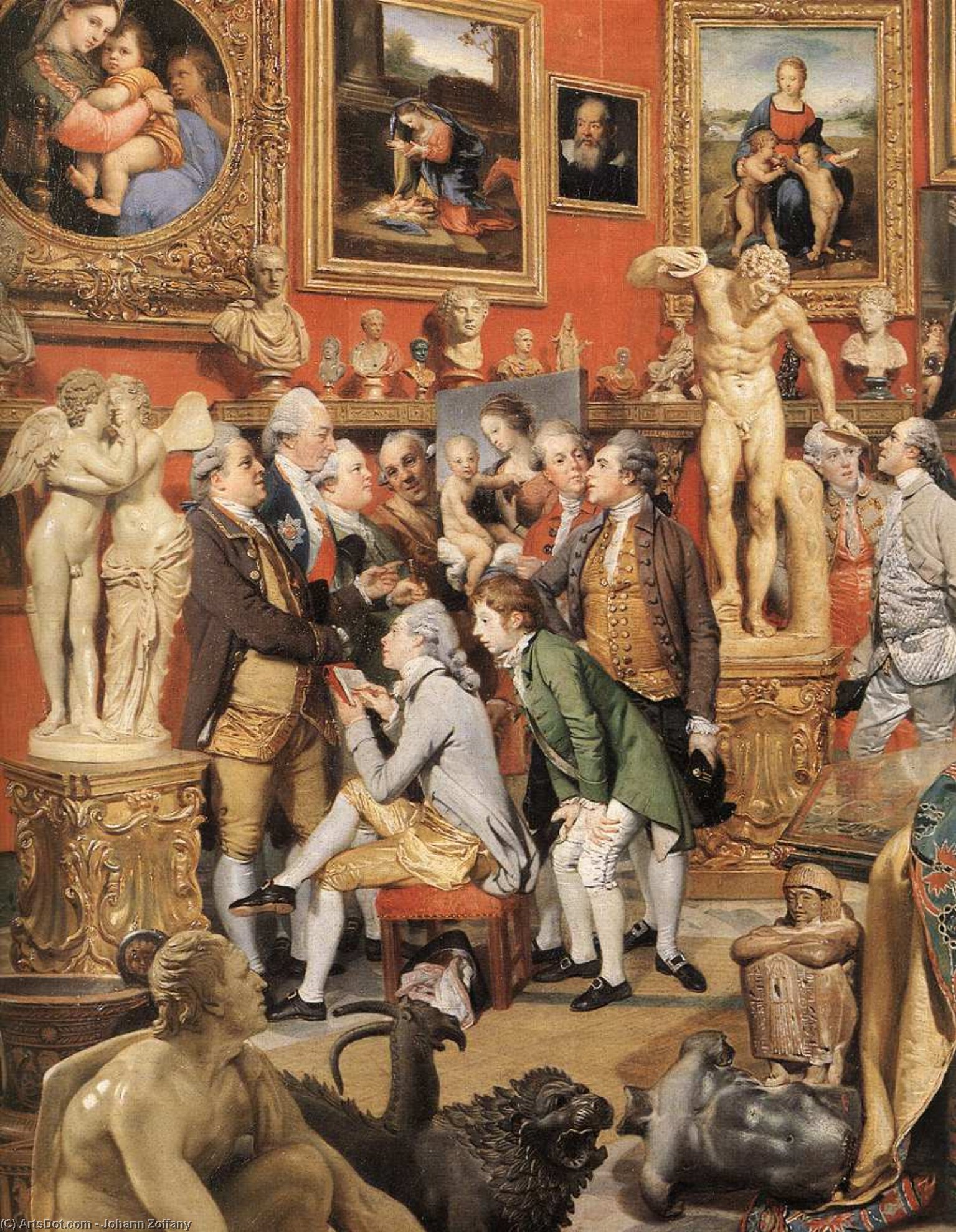 Wikioo.org – La Enciclopedia de las Bellas Artes - Pintura, Obras de arte de Johann Zoffany - la tribuna de los Uffizi ( detalle )