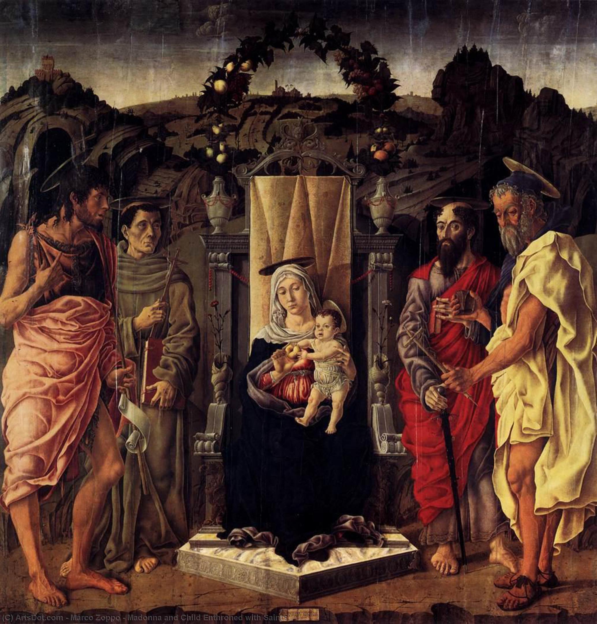 Wikioo.org - The Encyclopedia of Fine Arts - Painting, Artwork by Marco Zoppo - Madonna and Child Enthroned with Saints