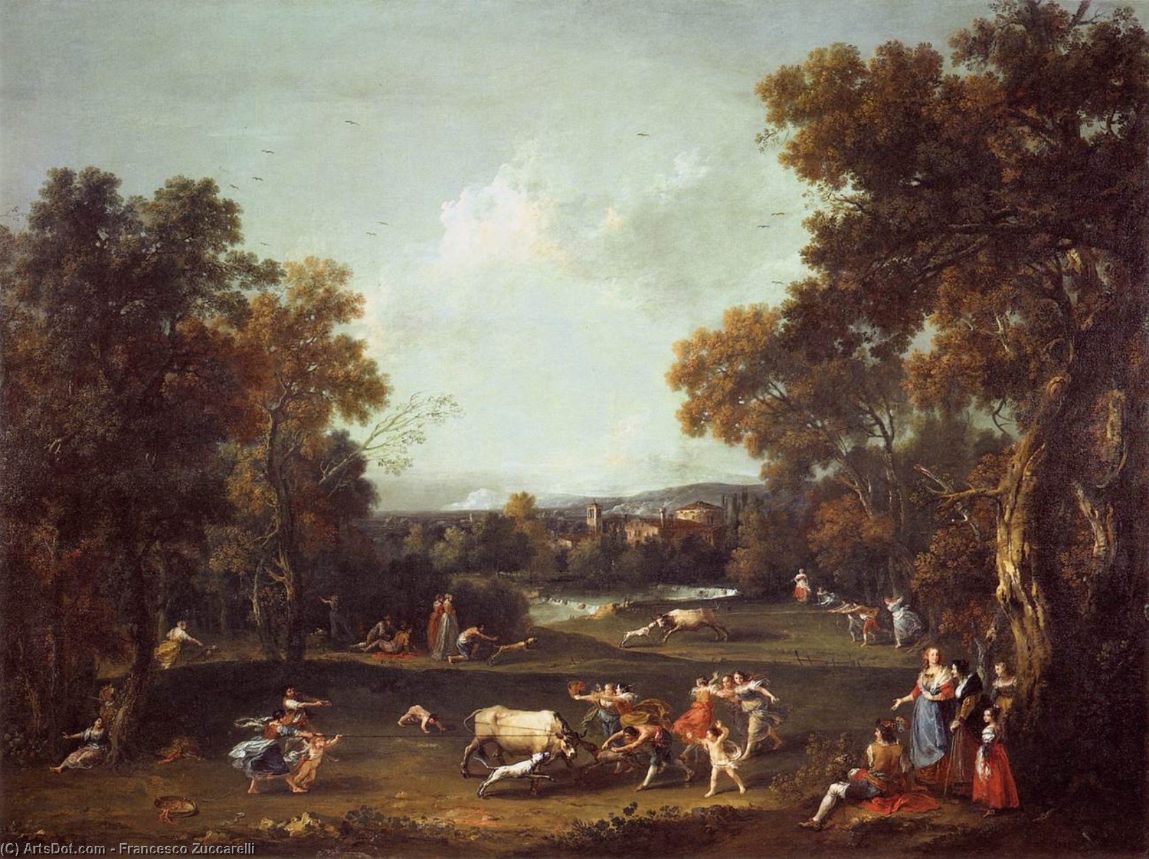 Wikioo.org - The Encyclopedia of Fine Arts - Painting, Artwork by Francesco Zuccarelli - Bull-Hunting