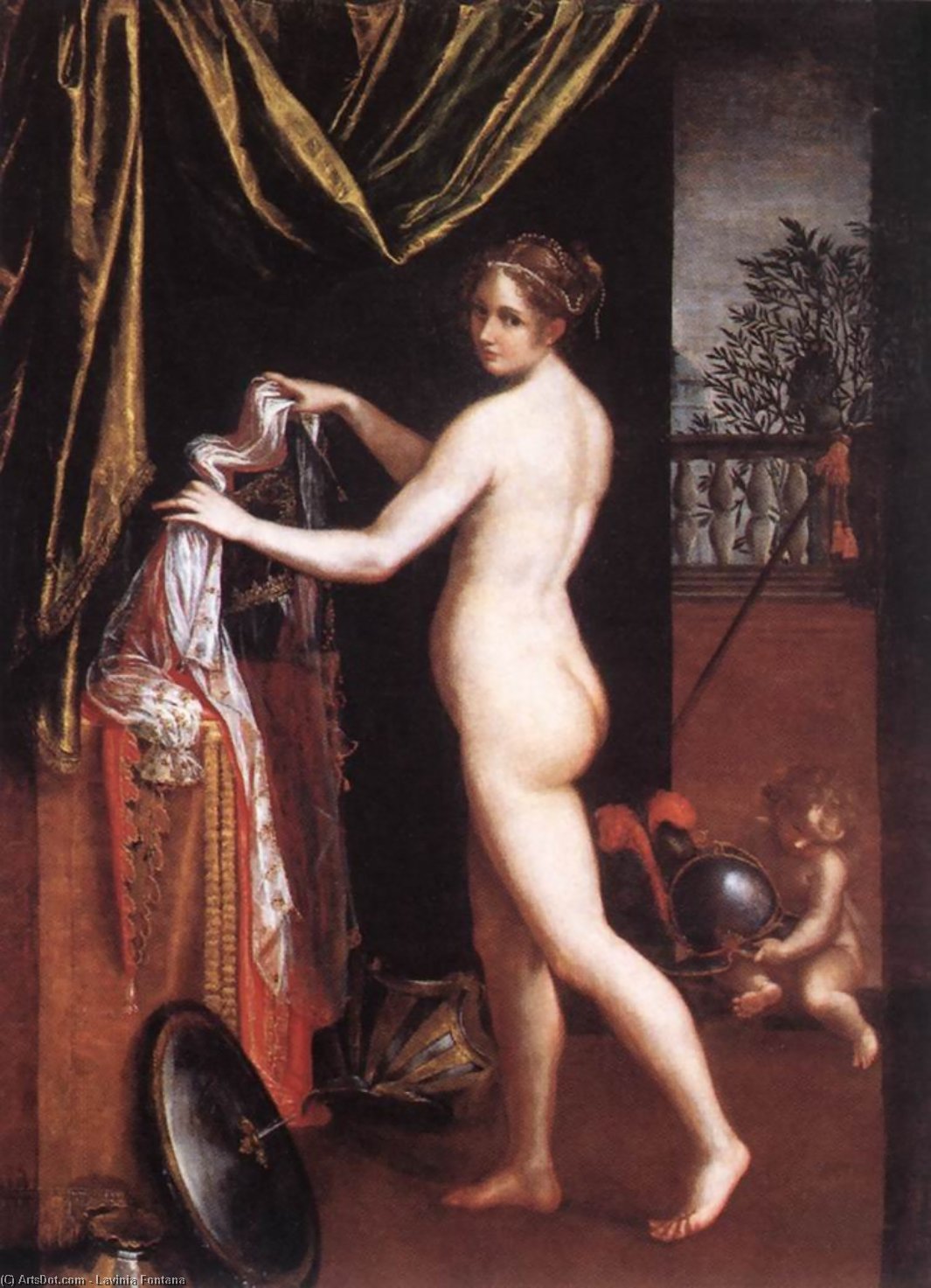 WikiOO.org - Encyclopedia of Fine Arts - Maleri, Artwork Lavinia Fontana - Minerva Dressing