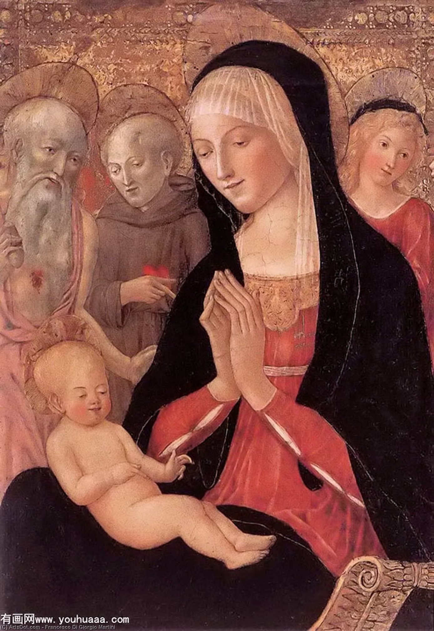 Wikioo.org - Die Enzyklopädie bildender Kunst - Malerei, Kunstwerk von Francesco Di Giorgio Martini - madonna und kind mit die heiligen und engel