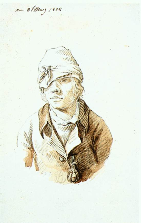 Wikioo.org - The Encyclopedia of Fine Arts - Painting, Artwork by Caspar David Friedrich - Self-Portrait with Cap and Sighting Eye-Shield