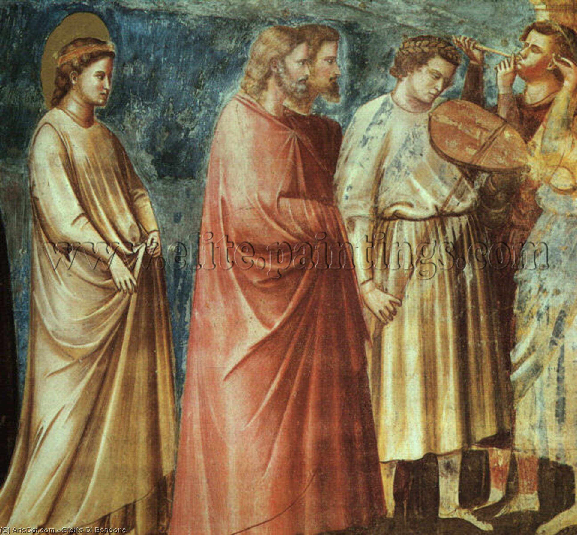 WikiOO.org – 美術百科全書 - 繪畫，作品 Giotto Di Bondone -  没有 . 12 从场景的 生命 处女 : 6 . 婚纱 游行 ( 详细 )
