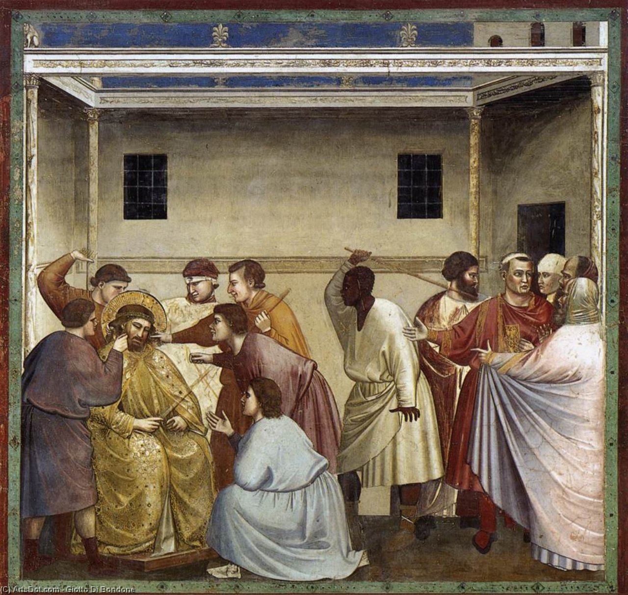 Wikioo.org - Bách khoa toàn thư về mỹ thuật - Vẽ tranh, Tác phẩm nghệ thuật Giotto Di Bondone - No. 33 Scenes from the Life of Christ: 17. Mocking of Christ