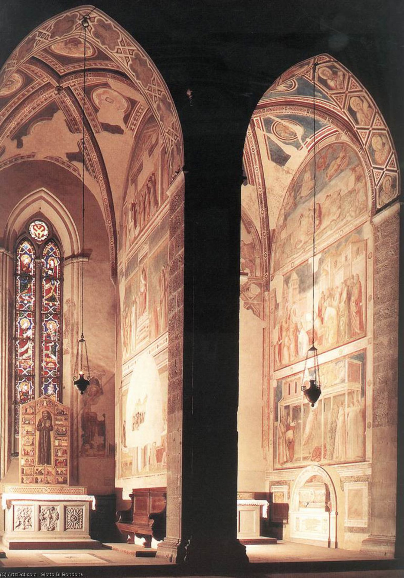 Wikioo.org - The Encyclopedia of Fine Arts - Painting, Artwork by Giotto Di Bondone - View of the Peruzzi and Bardi Chapels (from left)