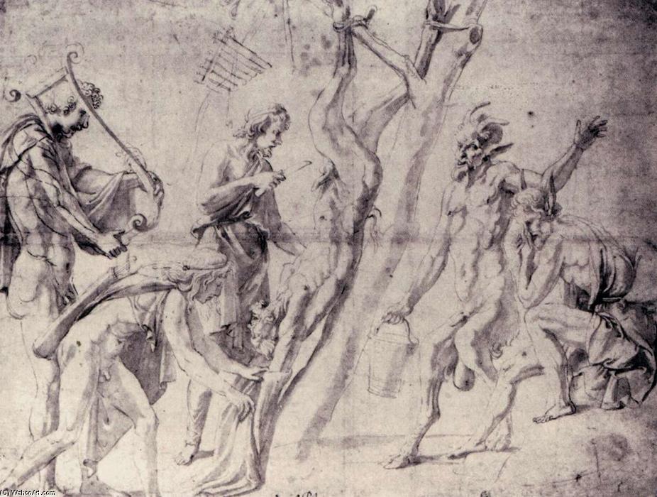Wikioo.org – La Enciclopedia de las Bellas Artes - Pintura, Obras de arte de Giulio Romano - Flaying de Marsias