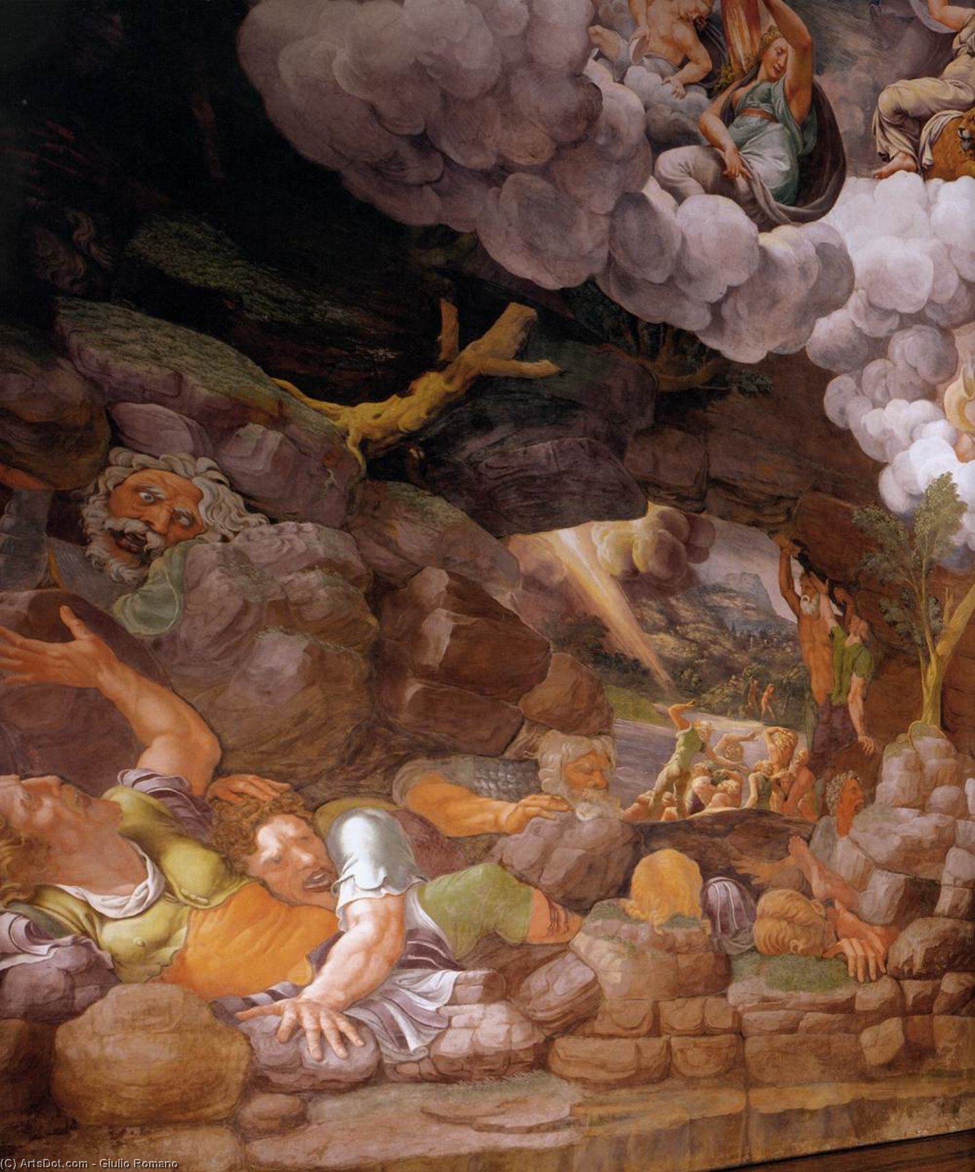 Wikioo.org – La Enciclopedia de las Bellas Artes - Pintura, Obras de arte de Giulio Romano - fresco en el  sur  pared  Detalle  9