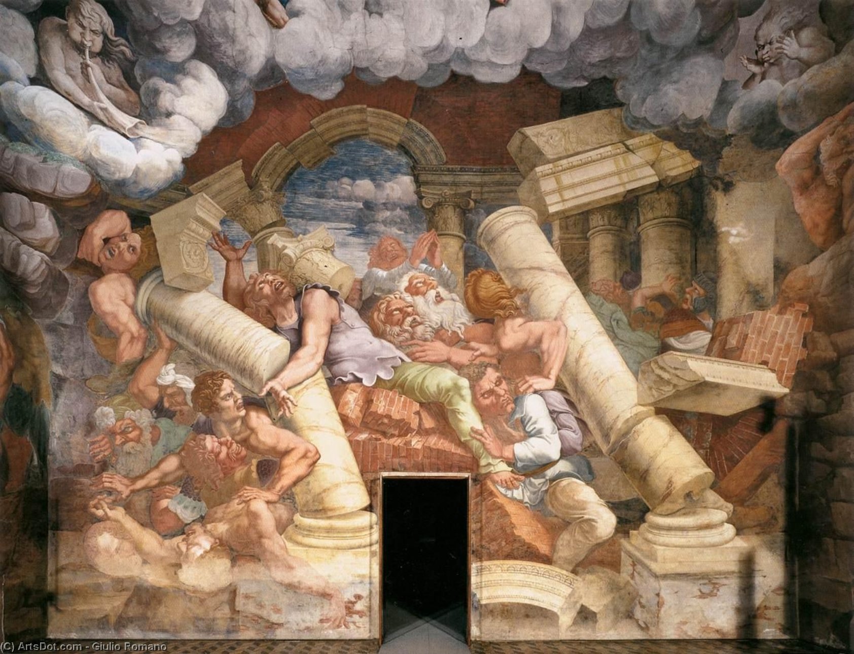 Wikioo.org - The Encyclopedia of Fine Arts - Painting, Artwork by Giulio Romano - View of the Sala dei Giganti (north wall)