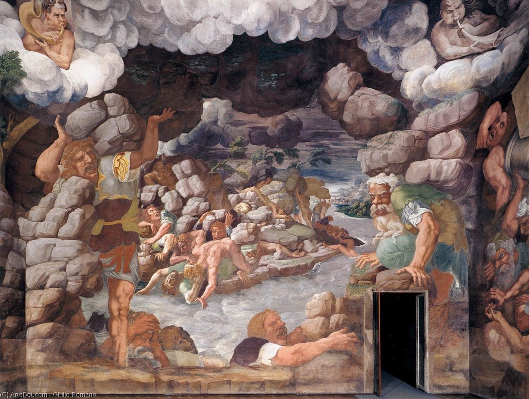 Wikioo.org - The Encyclopedia of Fine Arts - Painting, Artwork by Giulio Romano - View of the Sala dei Giganti (west wall)