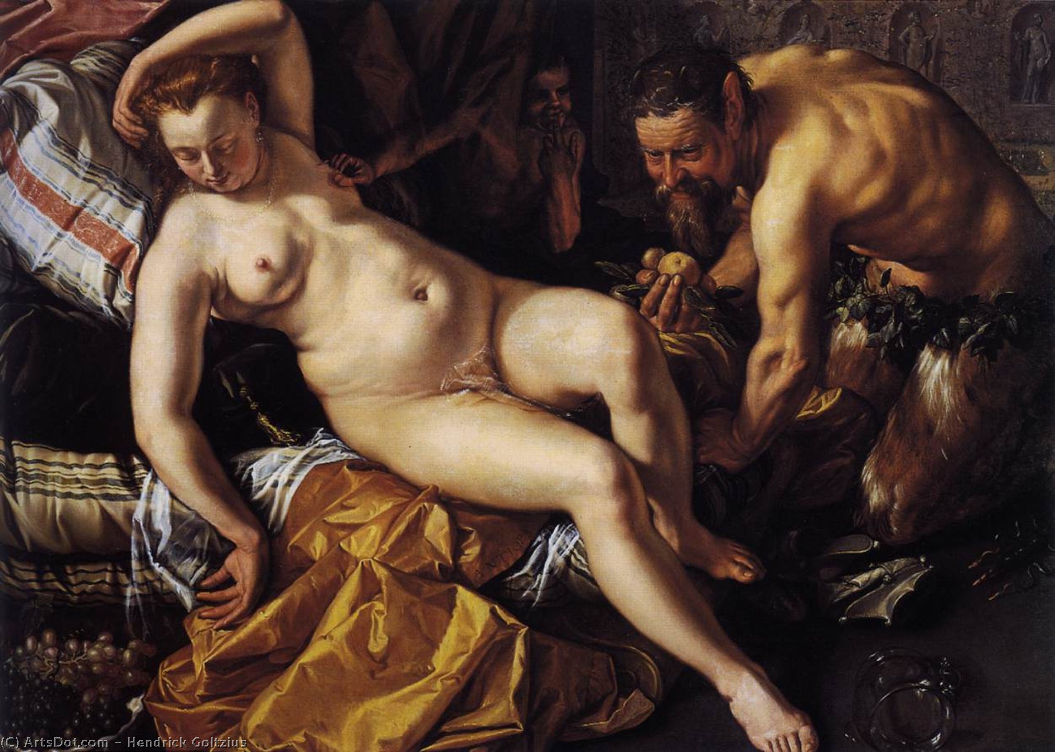Wikioo.org - The Encyclopedia of Fine Arts - Painting, Artwork by Hendrick Goltzius - Jupiter and Antiope