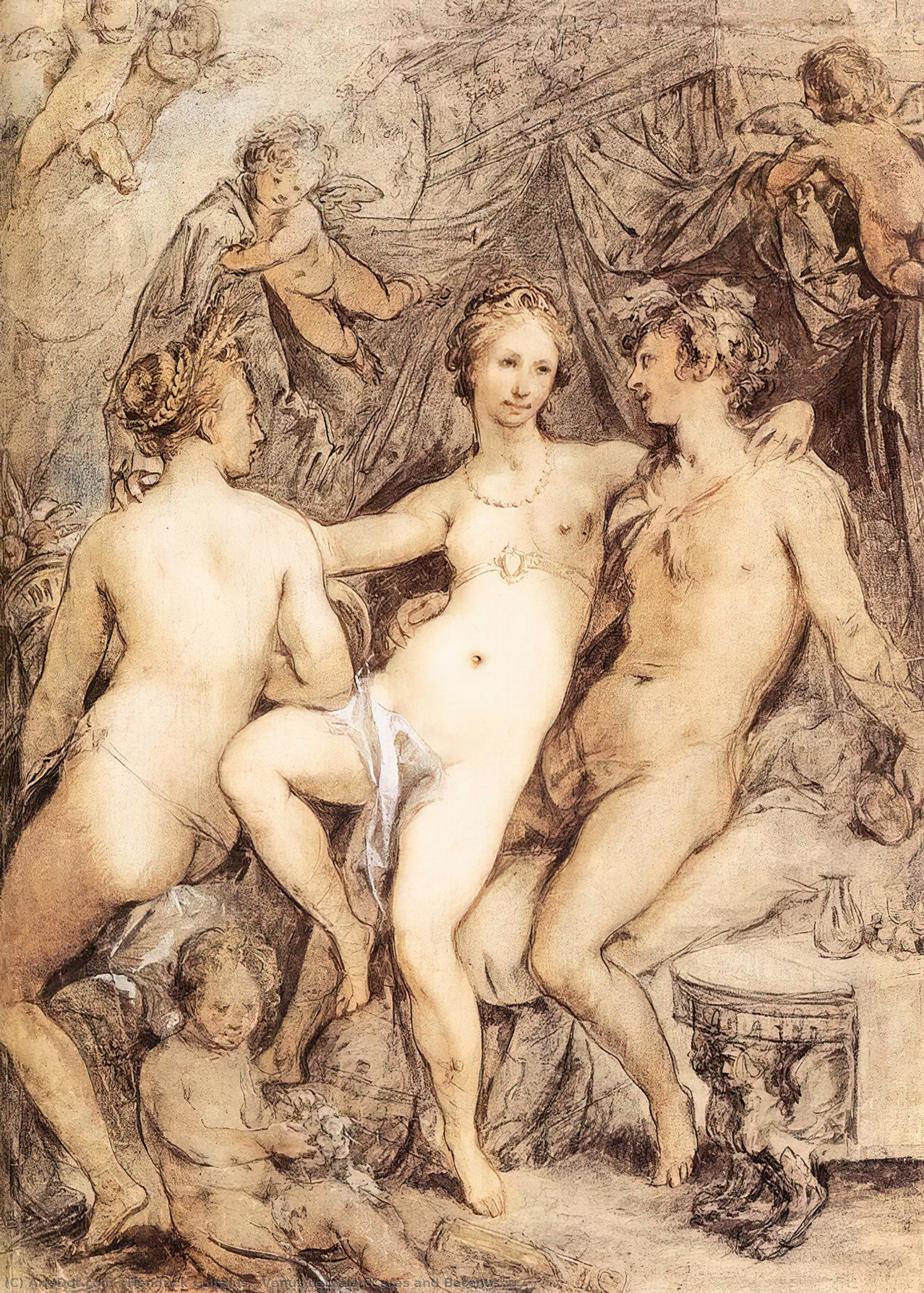 WikiOO.org - Enciclopédia das Belas Artes - Pintura, Arte por Hendrick Goltzius - Venus between Ceres and Bacchus
