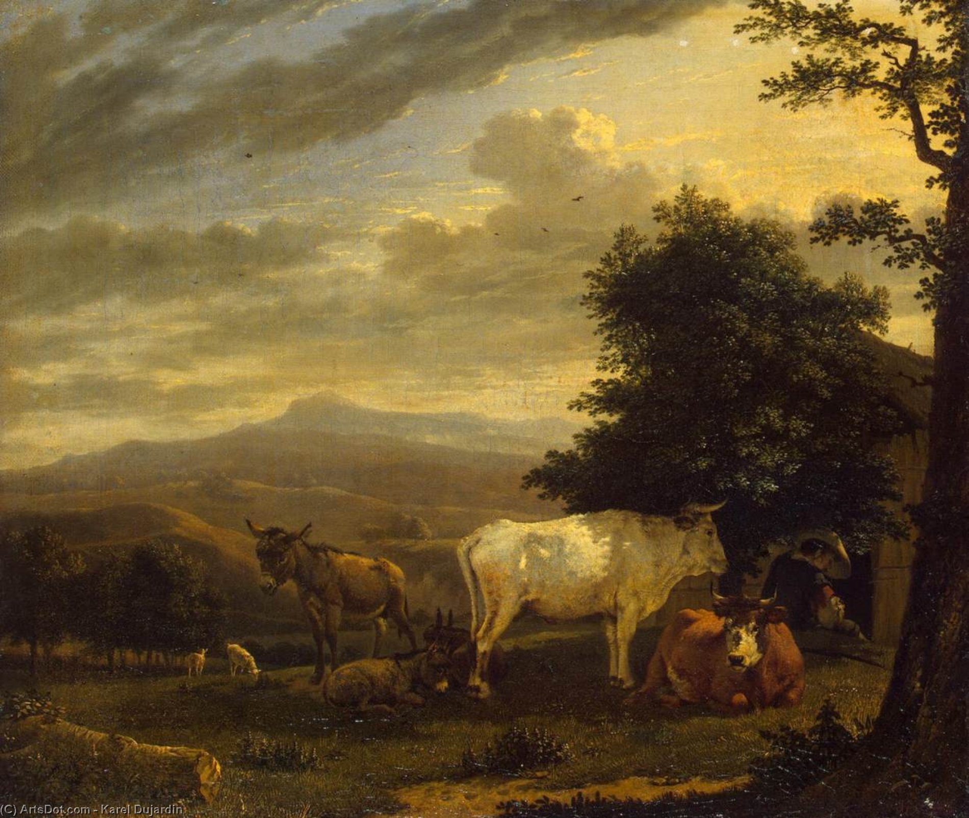 Wikioo.org - สารานุกรมวิจิตรศิลป์ - จิตรกรรม Karel Dujardin - Landscape with Cattle