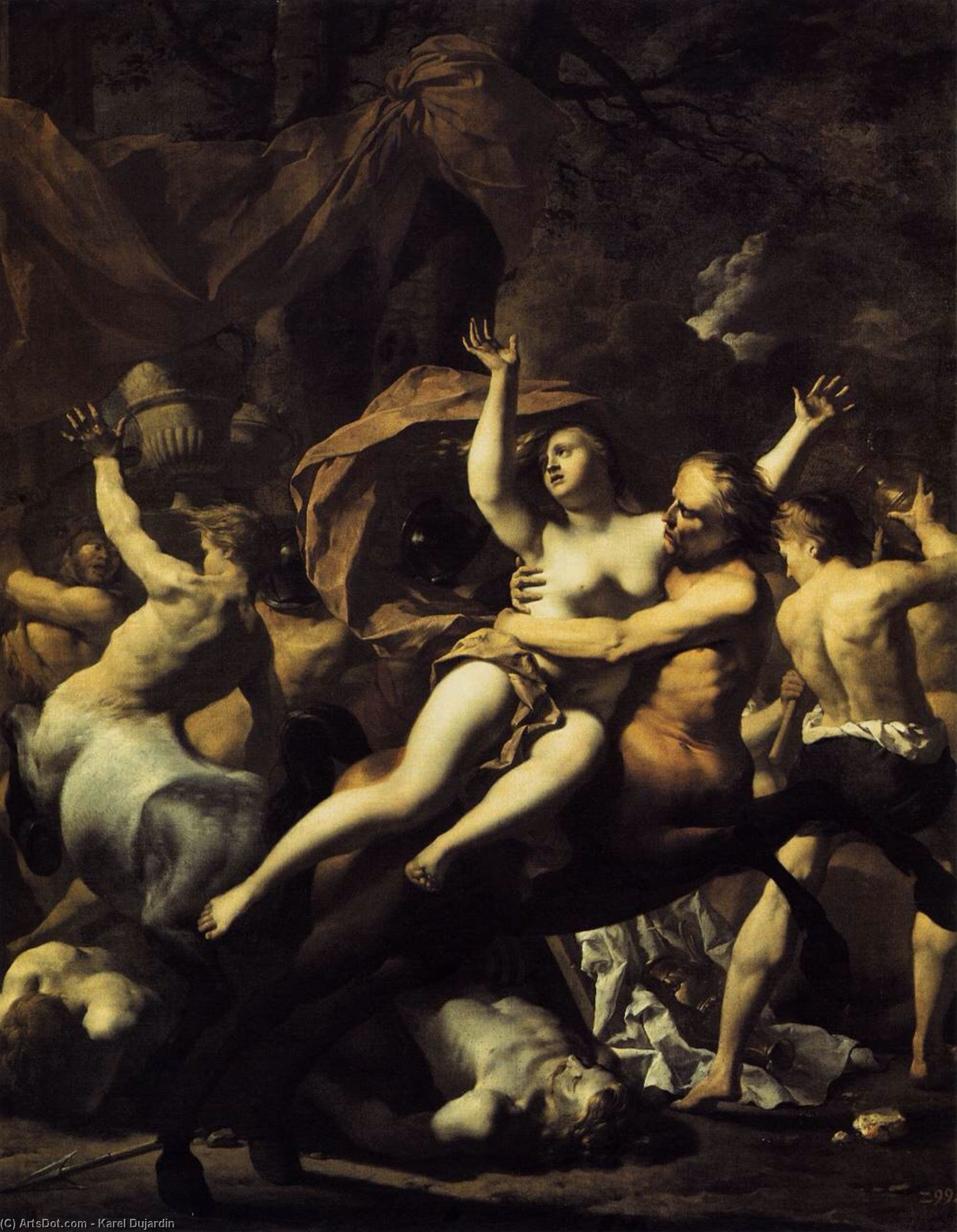 WikiOO.org - Εγκυκλοπαίδεια Καλών Τεχνών - Ζωγραφική, έργα τέχνης Karel Dujardin - The Battle of Centaurs and Lapiths at Hippodamia's Wedding