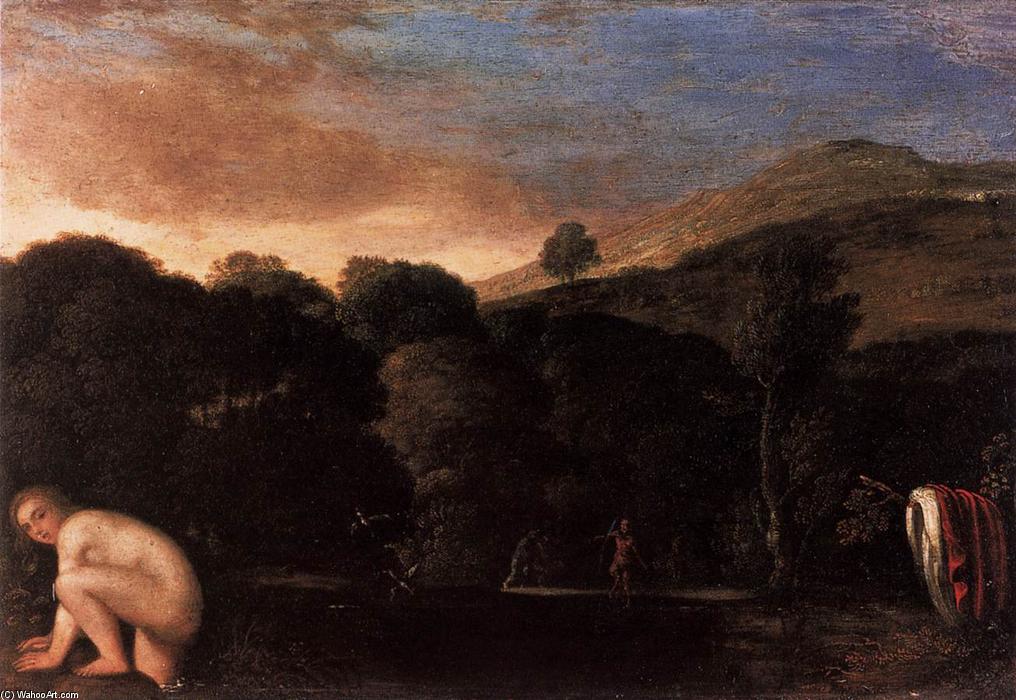 Wikioo.org - The Encyclopedia of Fine Arts - Painting, Artwork by Adam Elsheimer - Nymph Fleeing Satyrs