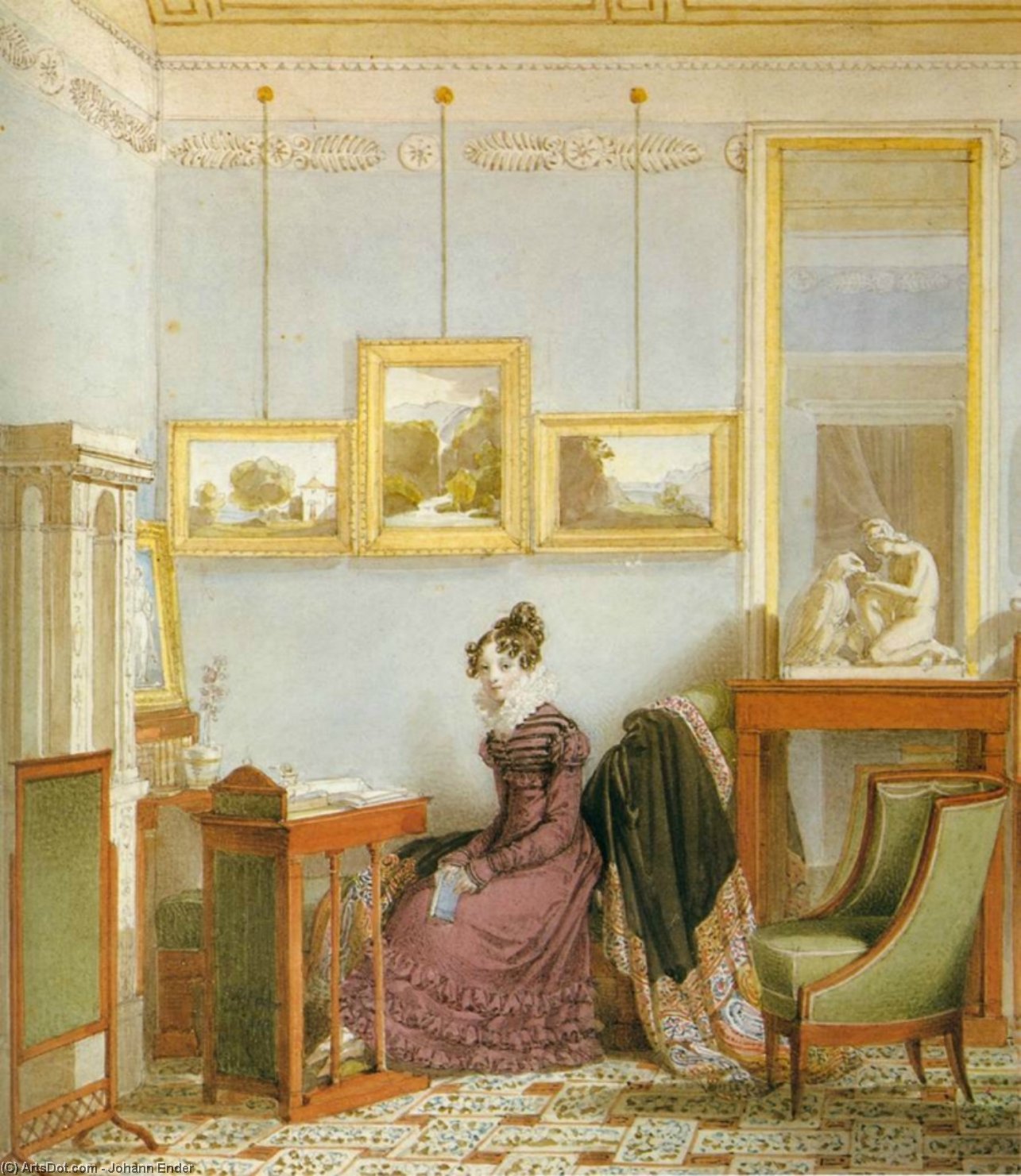 Wikioo.org - The Encyclopedia of Fine Arts - Painting, Artwork by Johann Nepomuk Ender - Woman at her Writing Desk