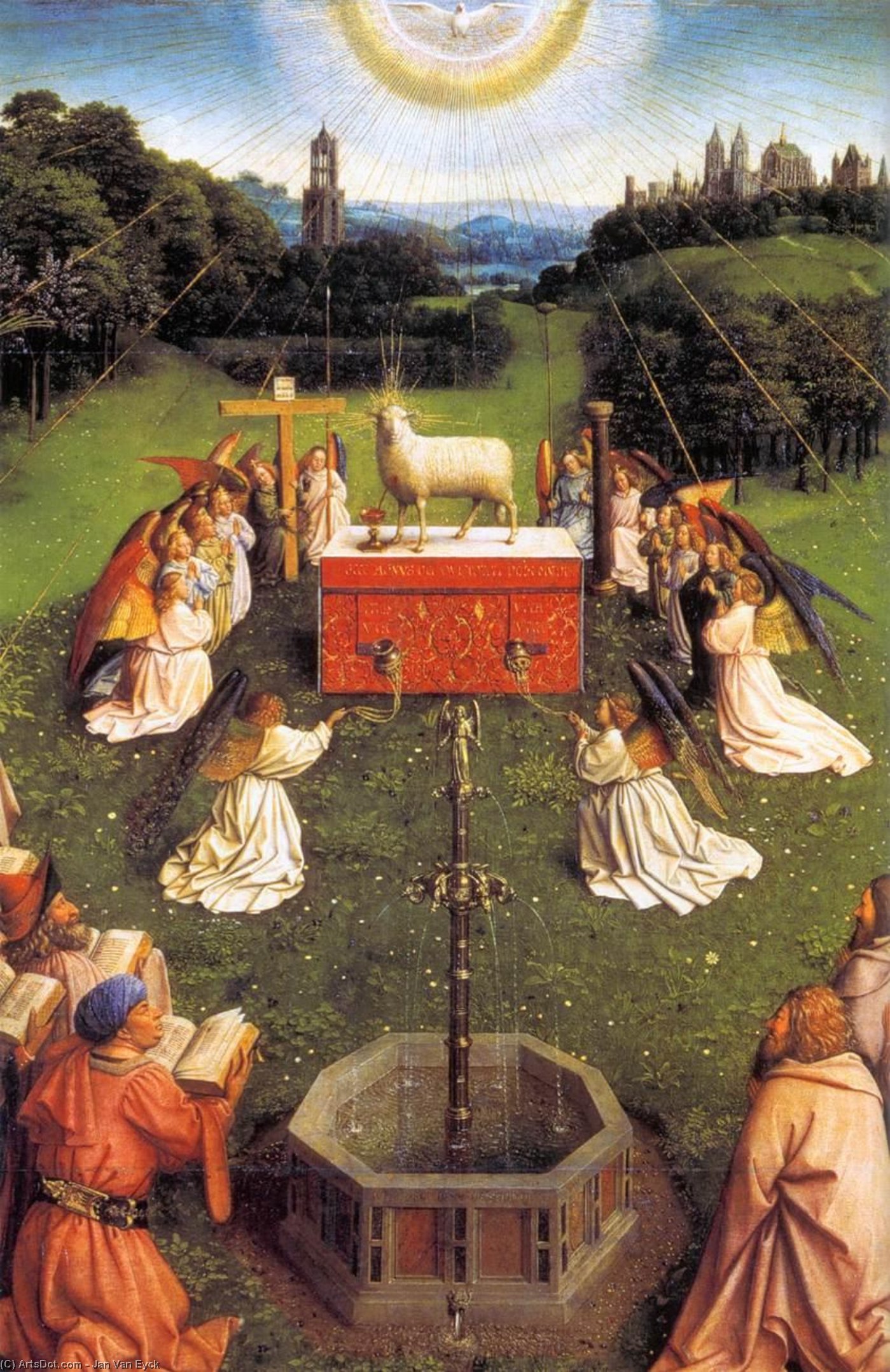 Wikioo.org – L'Enciclopedia delle Belle Arti - Pittura, Opere di Jan Van Eyck - il polittico di gand : adorazione dell agnello ( particolare ) ( 30 )