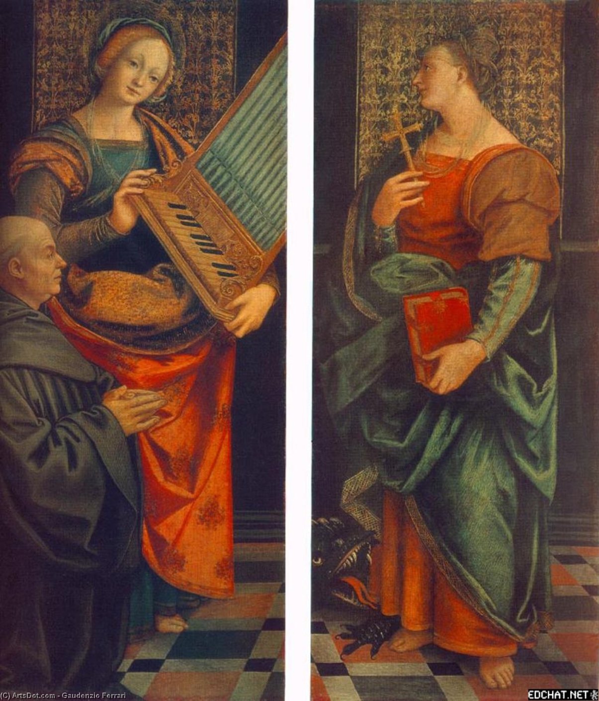 WikiOO.org – 美術百科全書 - 繪畫，作品 Gaudenzio Ferrari - 圣塞西尔  与 供体 和圣 玛格丽特