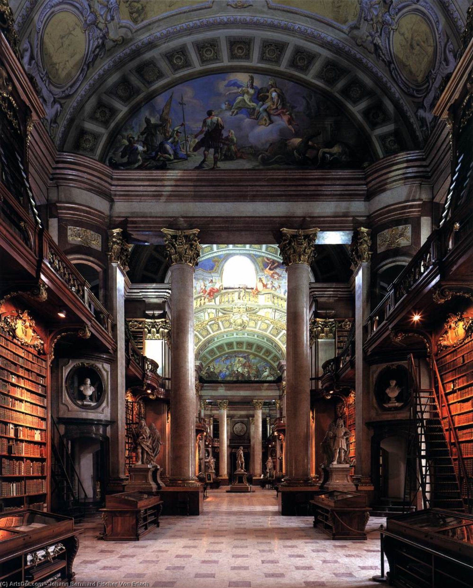WikiOO.org - אנציקלופדיה לאמנויות יפות - ציור, יצירות אמנות Johann Bernhard Fischer Von Erlach - Interior of the library