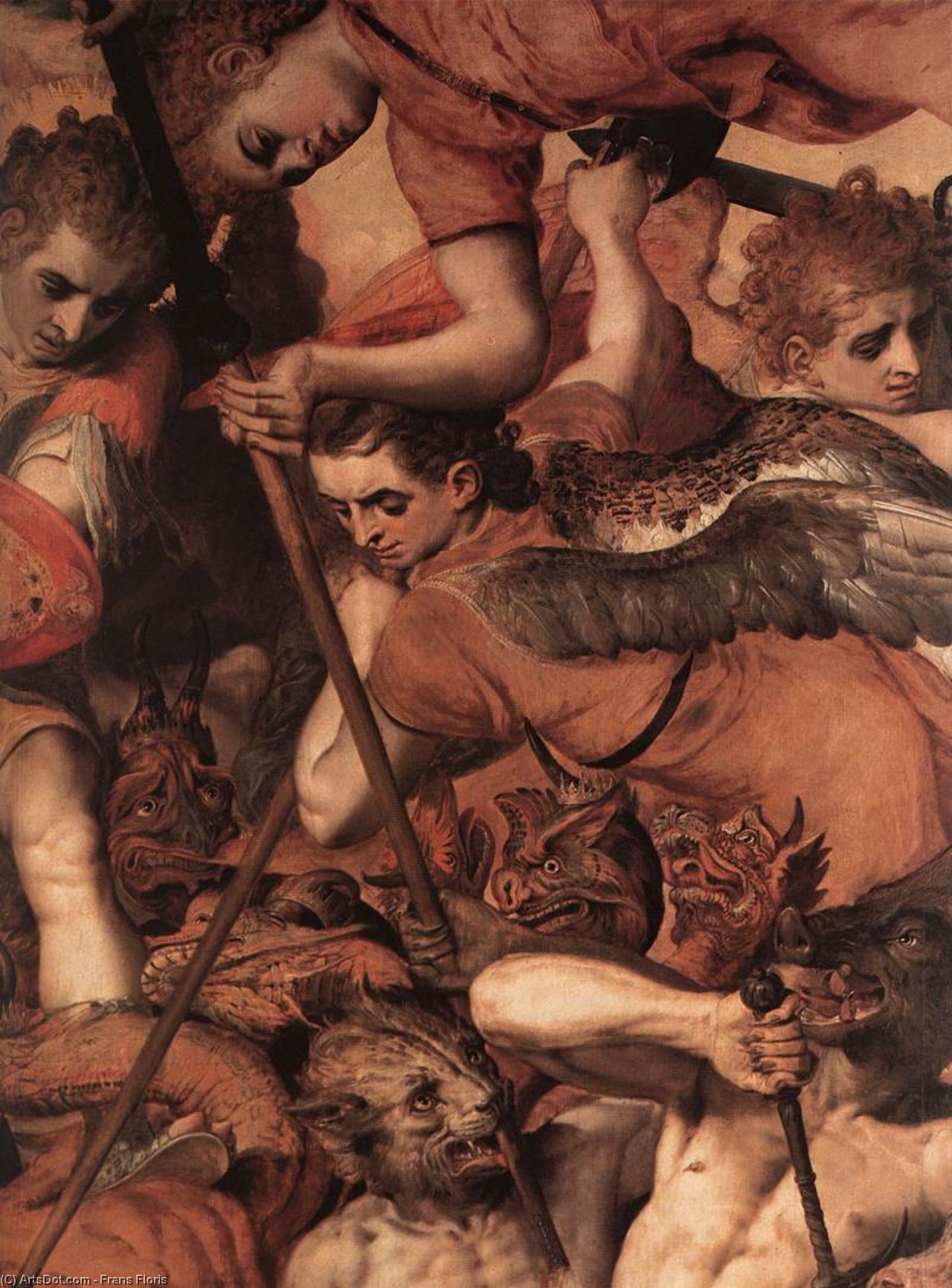 Wikioo.org – La Enciclopedia de las Bellas Artes - Pintura, Obras de arte de Frans Floris - la caída todaclasede  el  rebelde  Los ángeles  Detalle