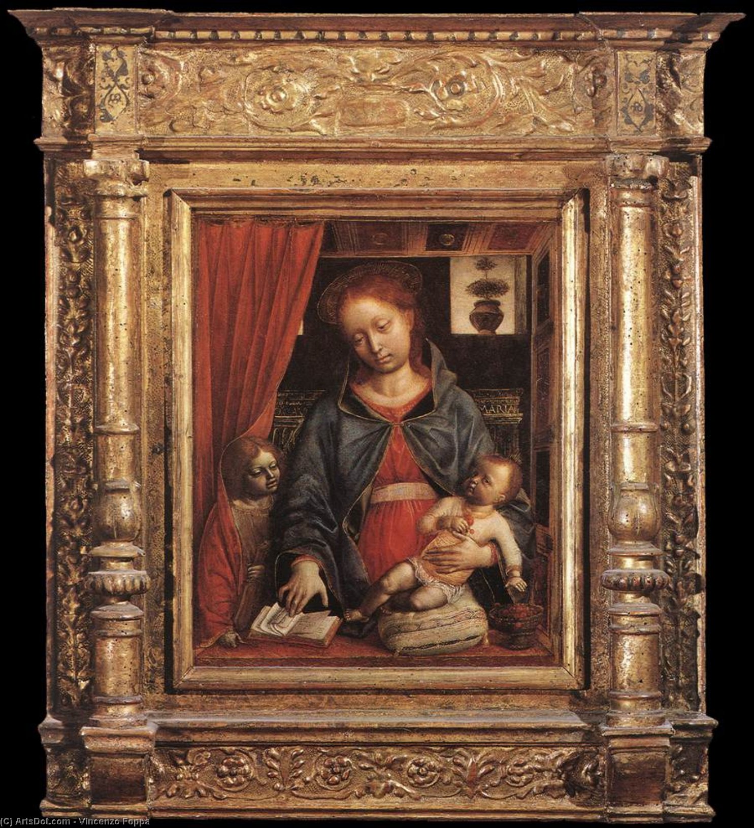 WikiOO.org – 美術百科全書 - 繪畫，作品 Vincenzo Foppa -  麦当娜和孩子  与  一个  天使