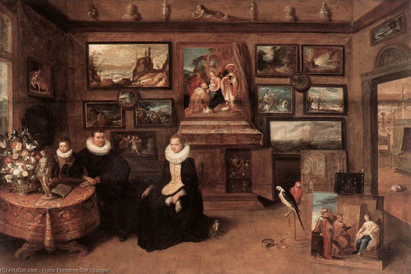 Wikioo.org - The Encyclopedia of Fine Arts - Painting, Artwork by Frans Francken The Younger - Sebastiaan Leerse in his Gallery