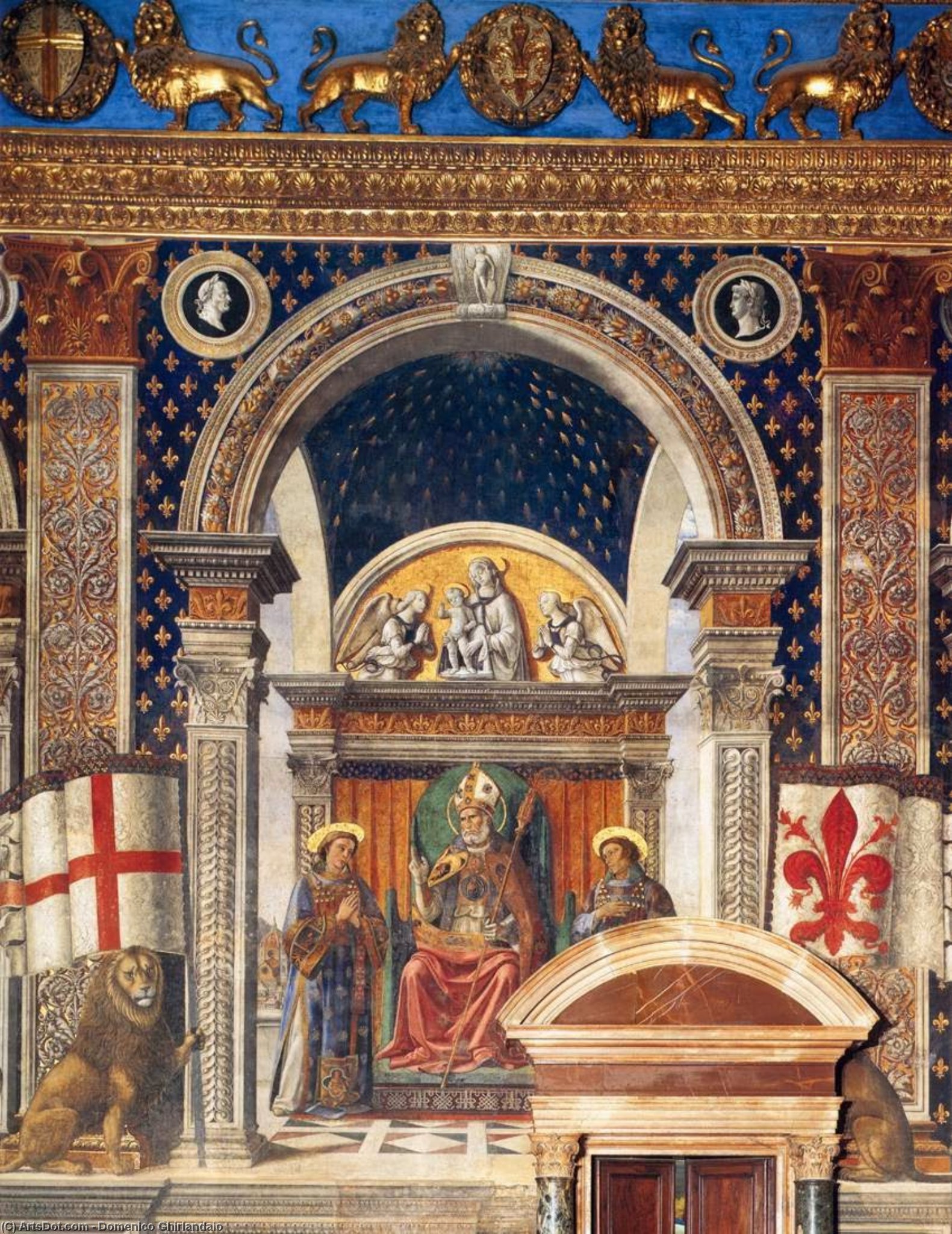 Wikioo.org - The Encyclopedia of Fine Arts - Painting, Artwork by Domenico Ghirlandaio - Decoration of the Sala del Gigli (detail) (11)