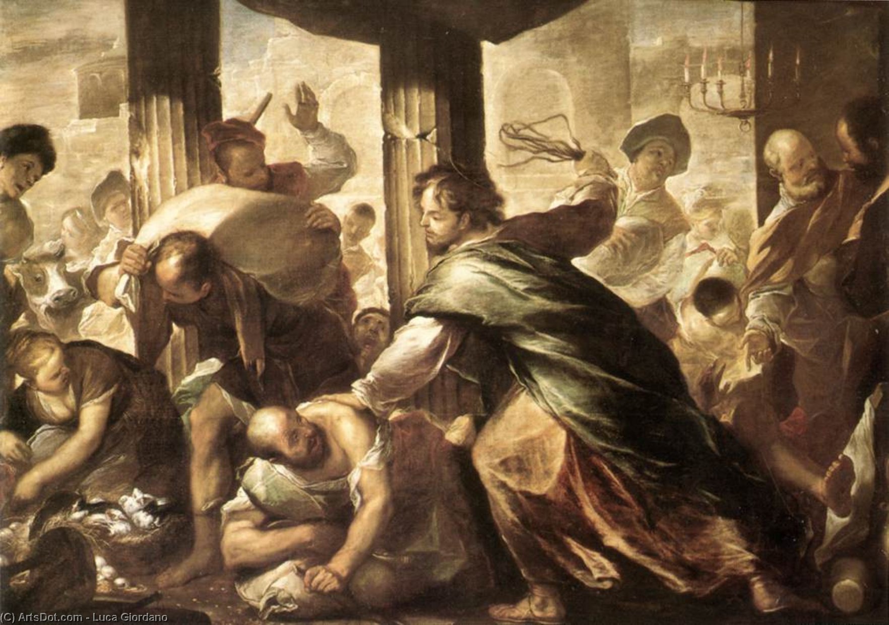 Wikioo.org – L'Encyclopédie des Beaux Arts - Peinture, Oeuvre de Luca Giordano - jésus christ nettoyant  au  temple