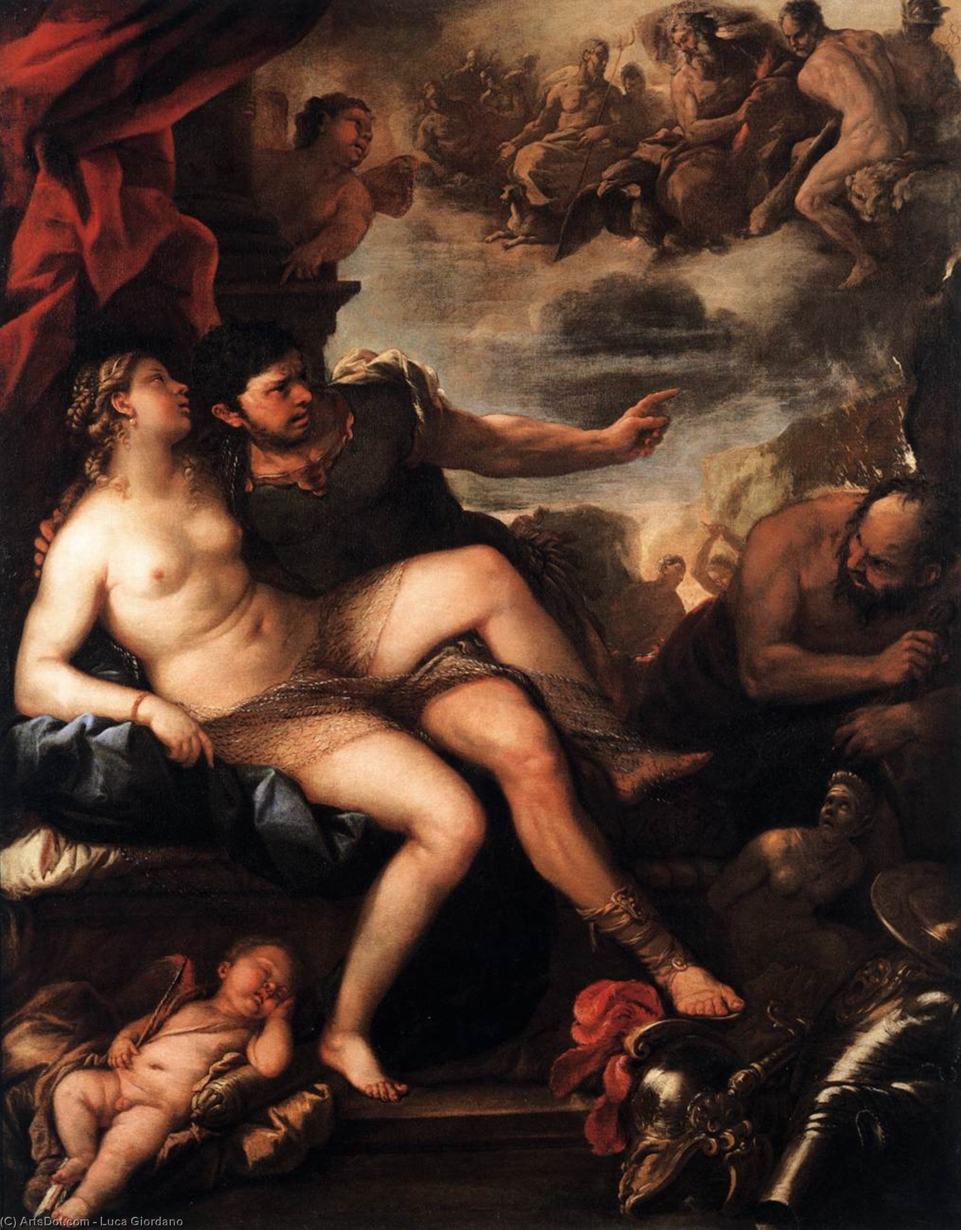 WikiOO.org - Enciklopedija dailės - Tapyba, meno kuriniai Luca Giordano - Mars and Venus Caught by Vulcan