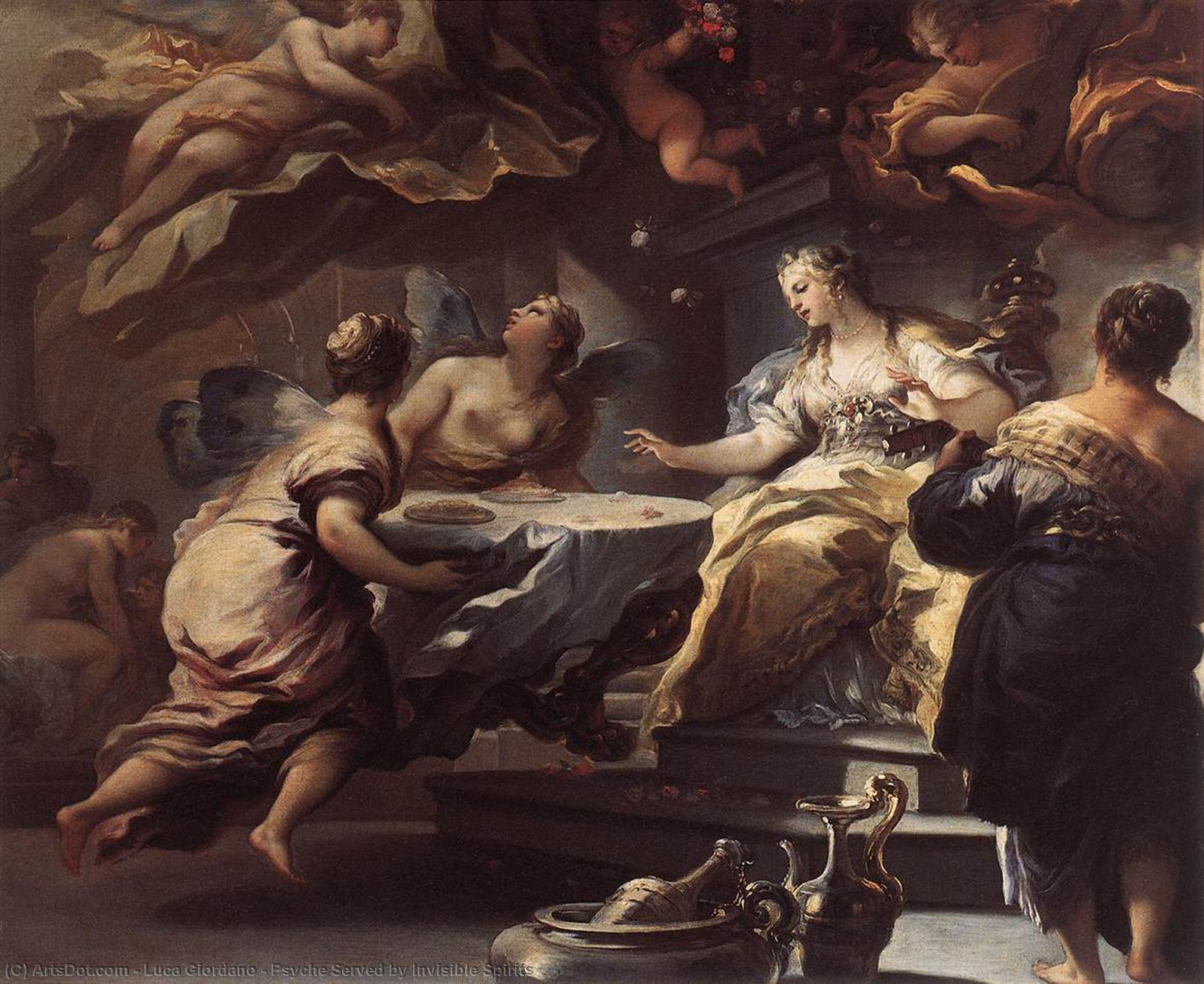 Wikioo.org - The Encyclopedia of Fine Arts - Painting, Artwork by Luca Giordano - Psyche Served by Invisible Spirits