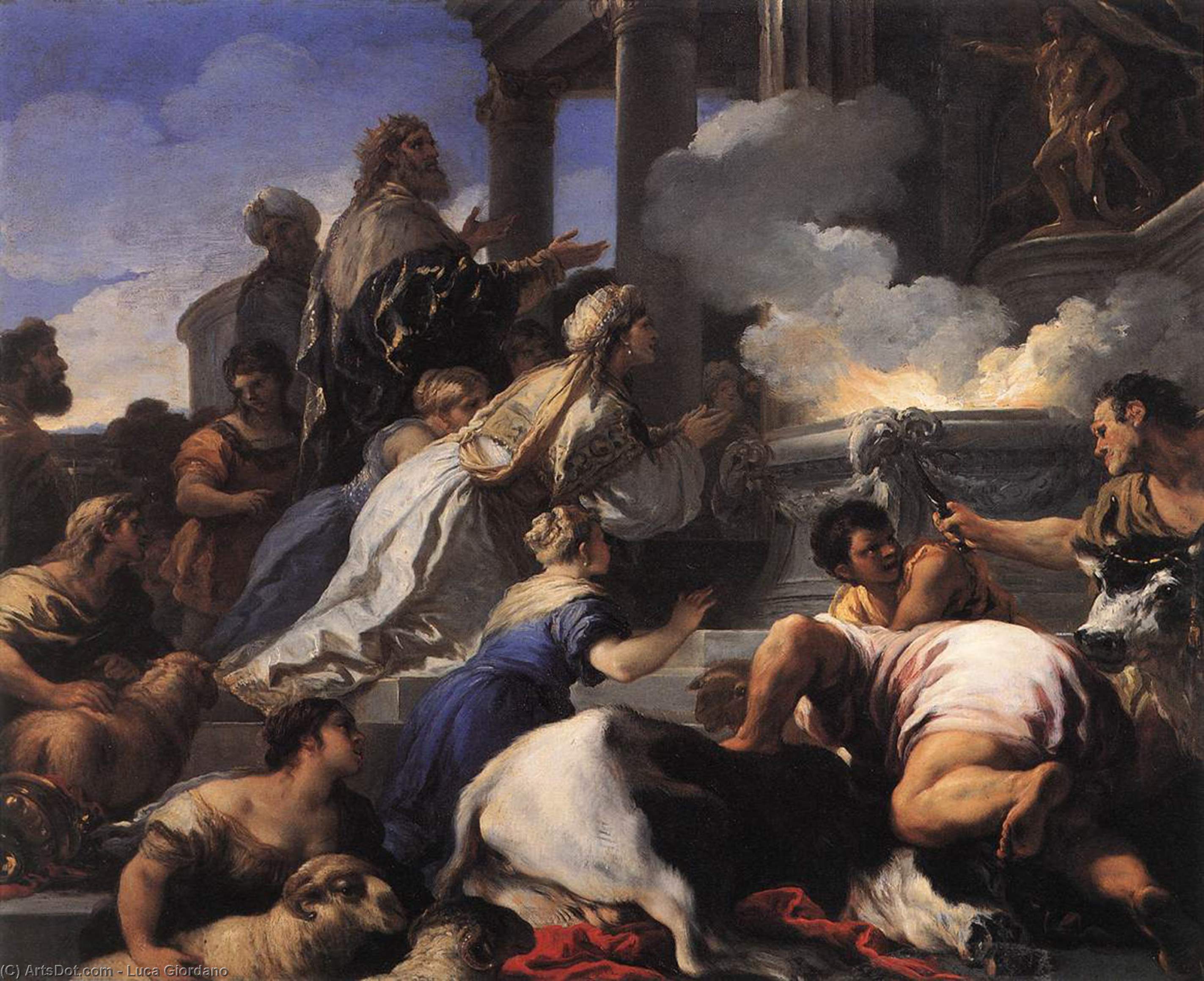 Wikioo.org – L'Encyclopédie des Beaux Arts - Peinture, Oeuvre de Luca Giordano - Psyche's Des parents offrant sacrifice apollo