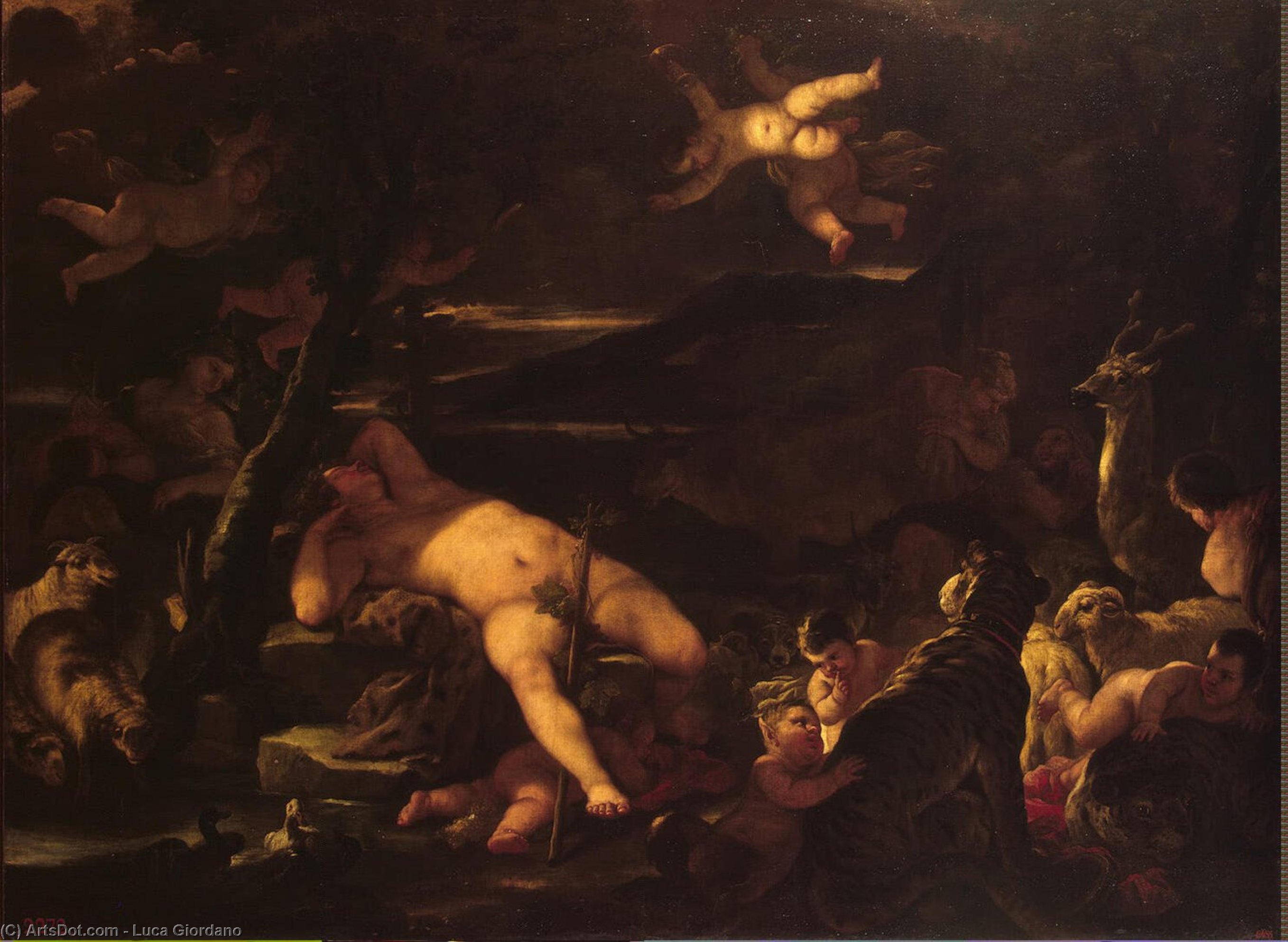 Wikioo.org - The Encyclopedia of Fine Arts - Painting, Artwork by Luca Giordano - Young Bacchus Sleeping