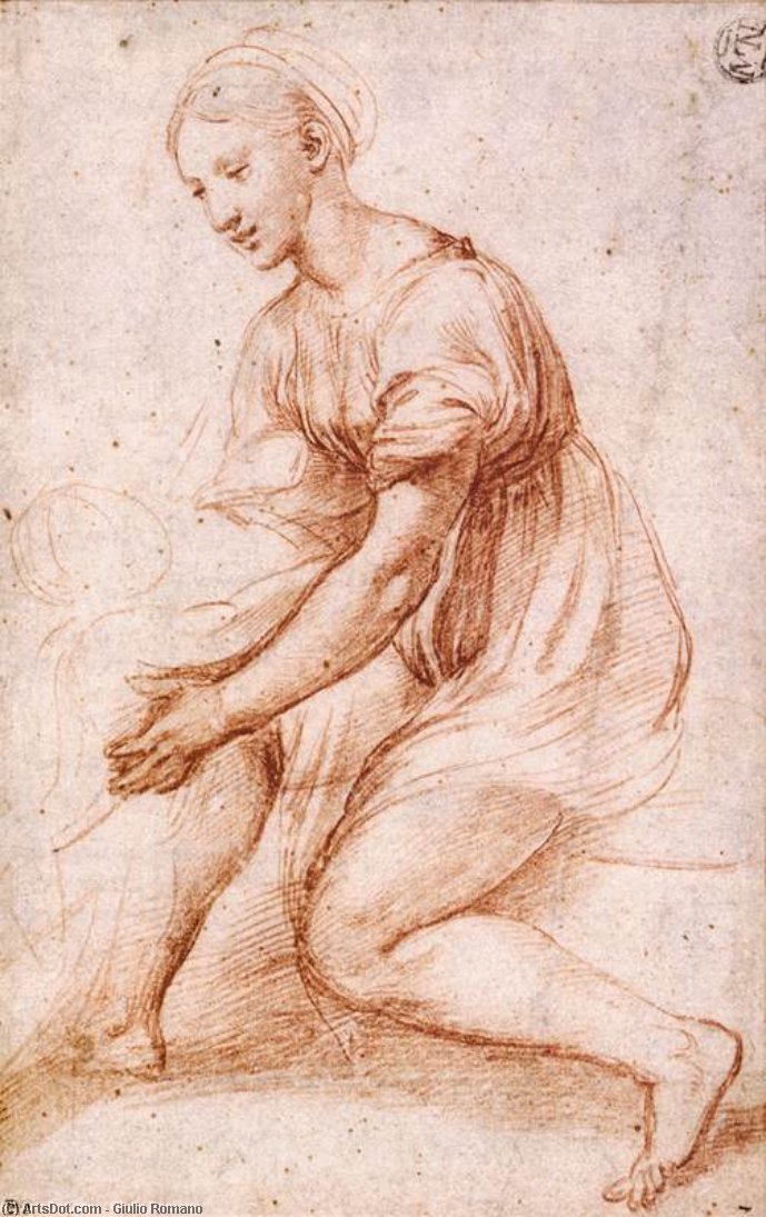 Wikioo.org – La Enciclopedia de las Bellas Artes - Pintura, Obras de arte de Giulio Romano - estudio para la santa  familia