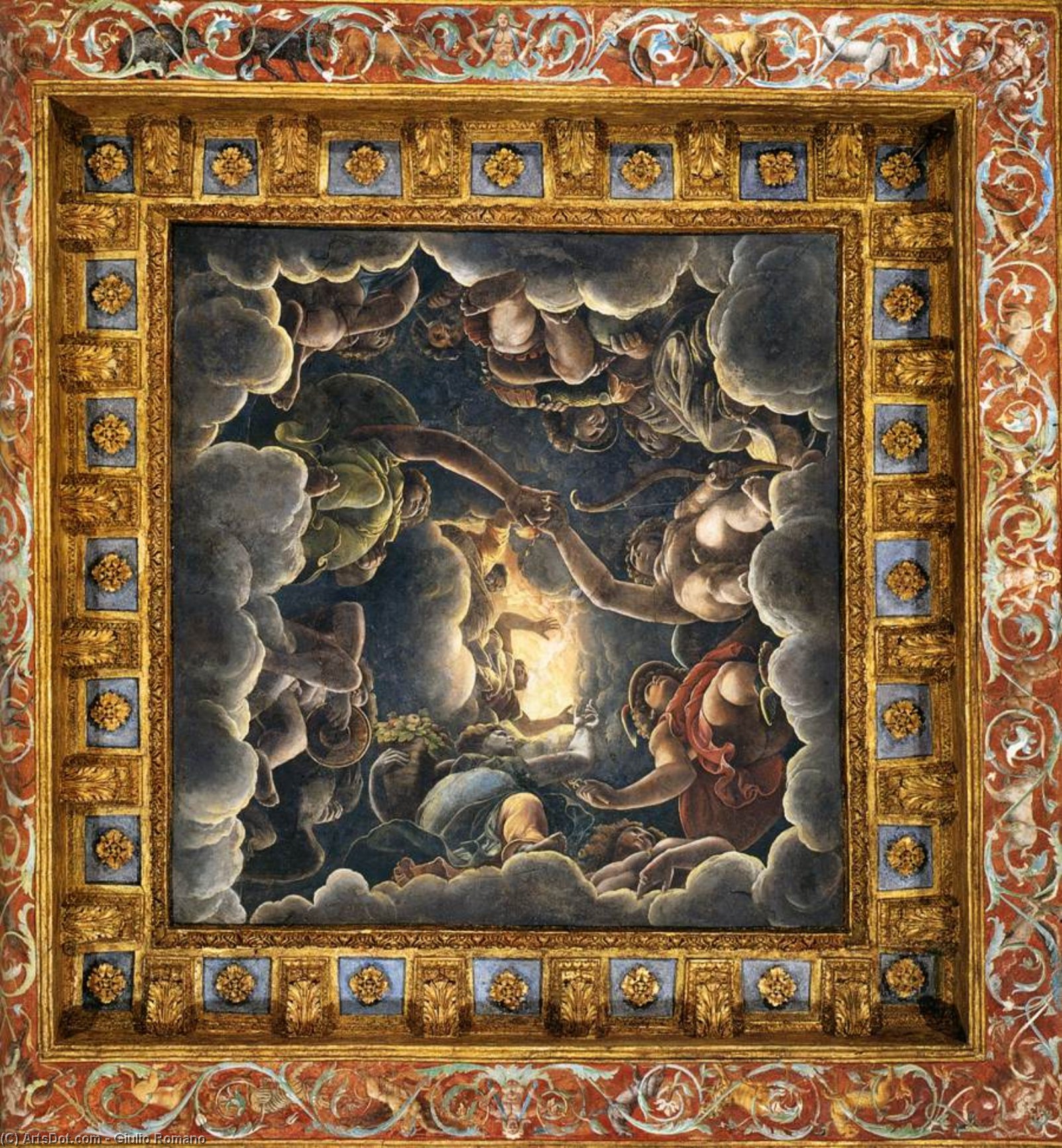Wikioo.org – La Enciclopedia de las Bellas Artes - Pintura, Obras de arte de Giulio Romano - Abovedado techo  Detalle  16