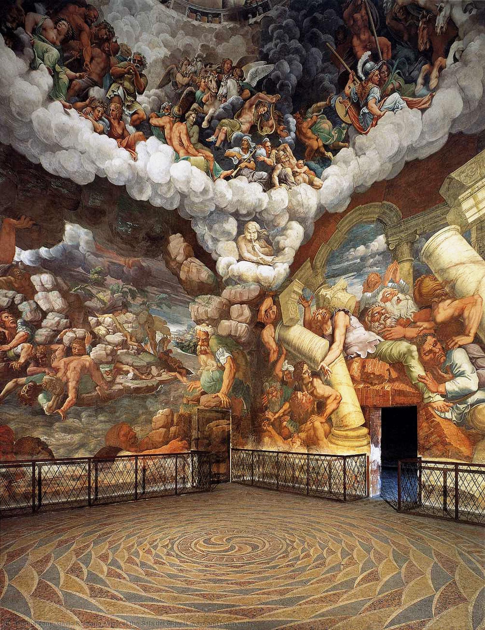 Wikioo.org - Encyklopedia Sztuk Pięknych - Malarstwo, Grafika Giulio Romano - View of the Sala dei Giganti (west and north walls)