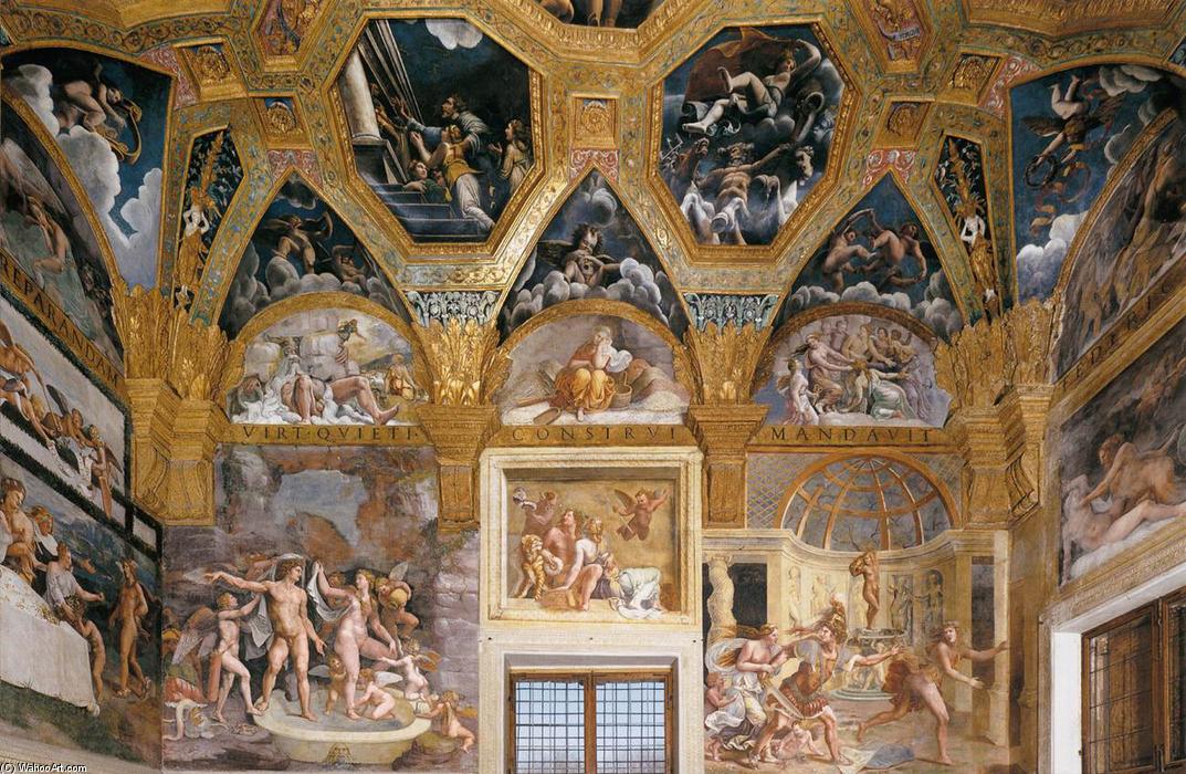 Wikioo.org – La Enciclopedia de las Bellas Artes - Pintura, Obras de arte de Giulio Romano - Vista de la Sala di Psiche (pared norte)