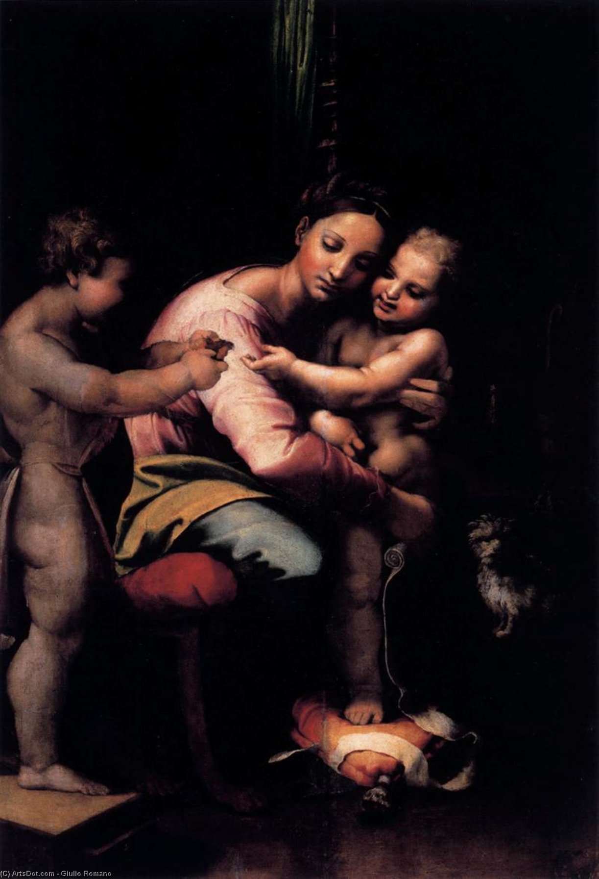 Wikioo.org - The Encyclopedia of Fine Arts - Painting, Artwork by Giulio Romano - Virgin and Child with the Infant St John