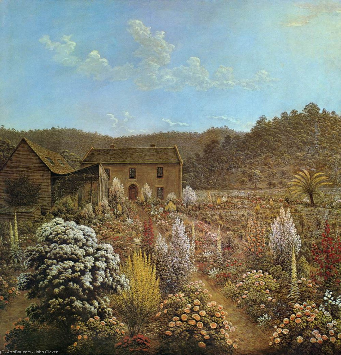 Wikioo.org - The Encyclopedia of Fine Arts - Painting, Artwork by John Glover - The Artist's House and Garden
