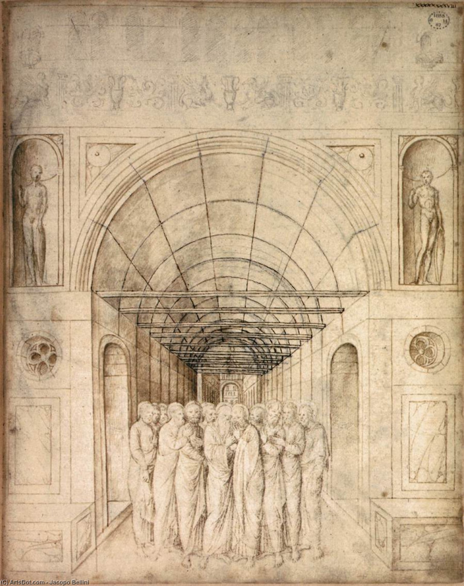 Wikioo.org - The Encyclopedia of Fine Arts - Painting, Artwork by Jacopo Bellini - The Twelve Apostles in a Barrel Vaulted Passage