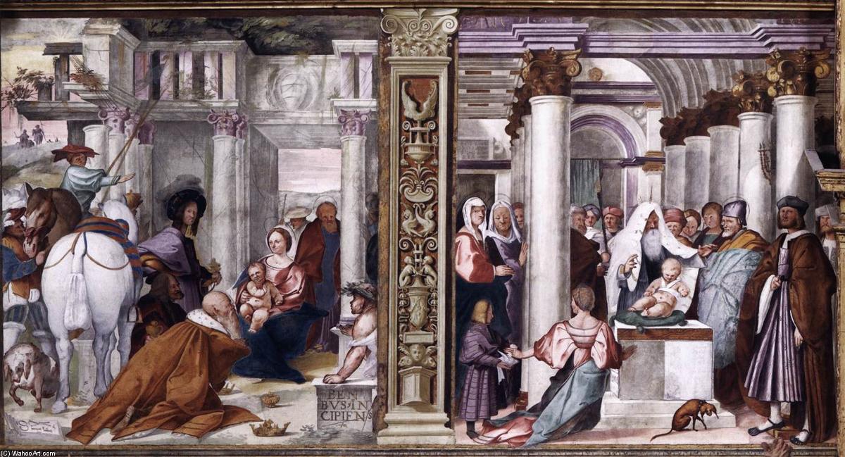Wikioo.org - The Encyclopedia of Fine Arts - Painting, Artwork by Giovan Francesco Bembo - Adoration of the Magi and Presentation in the Temple