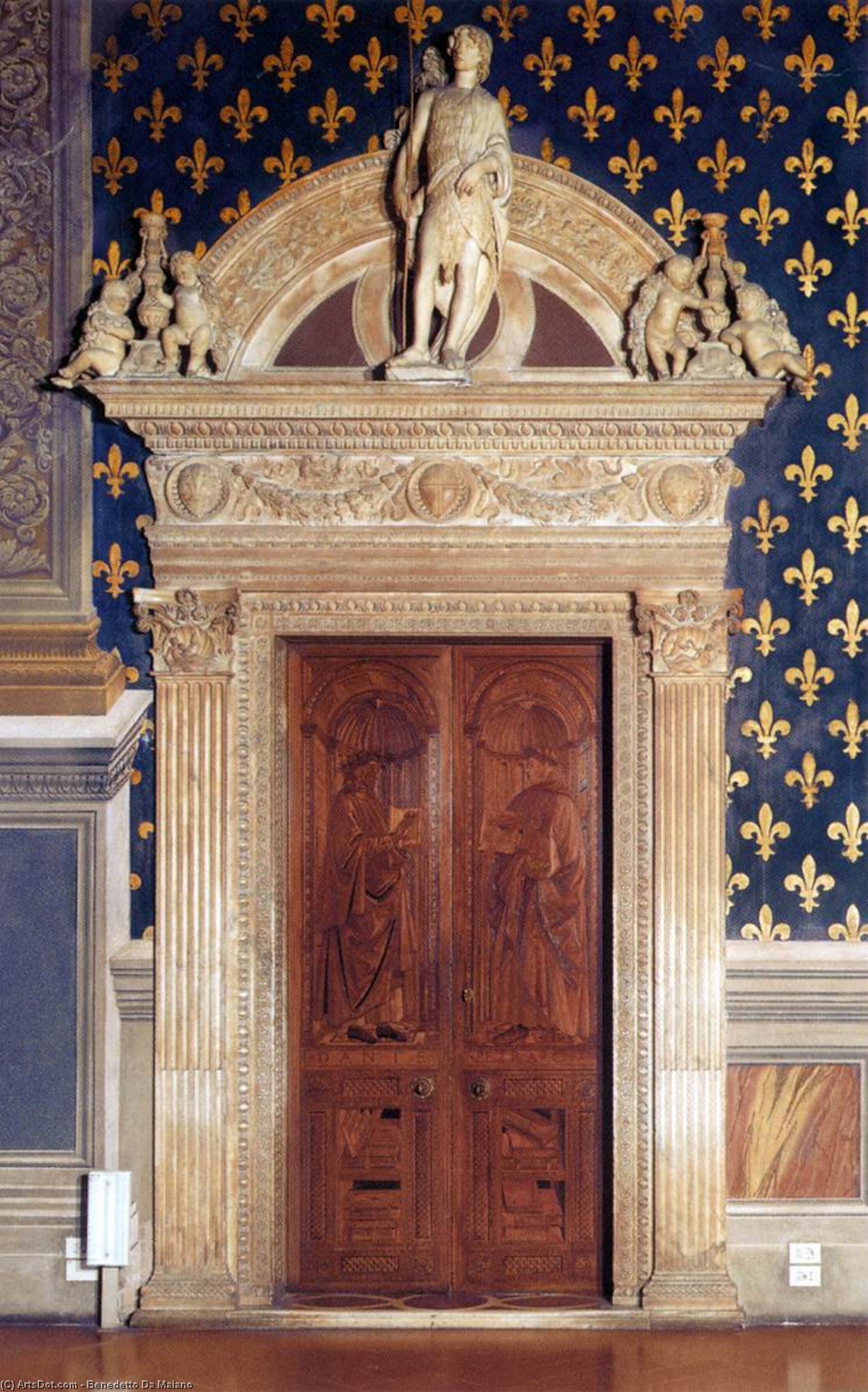 WikiOO.org - Enciklopedija likovnih umjetnosti - Slikarstvo, umjetnička djela Benedetto Da Maiano - West wall portal of the Sala dei Gigli