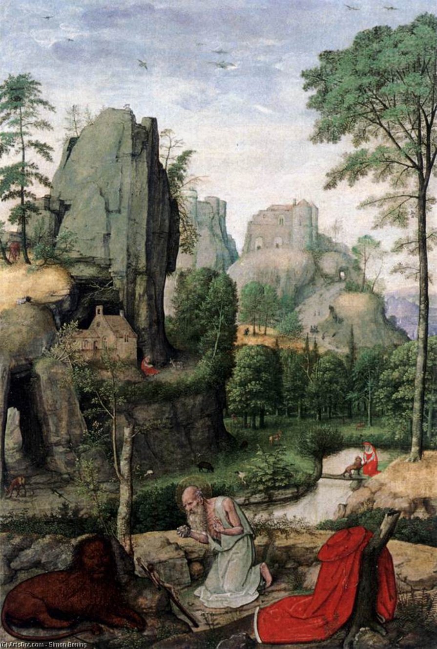Wikioo.org - The Encyclopedia of Fine Arts - Painting, Artwork by Simon Bening - Landscape with St Jerome