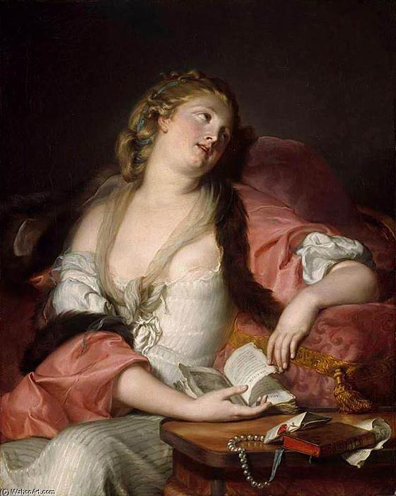 Wikioo.org - The Encyclopedia of Fine Arts - Painting, Artwork by Bernard D'agesci (Augustin Bernard) - Lady Reading the Letters of Heloise and Abélard