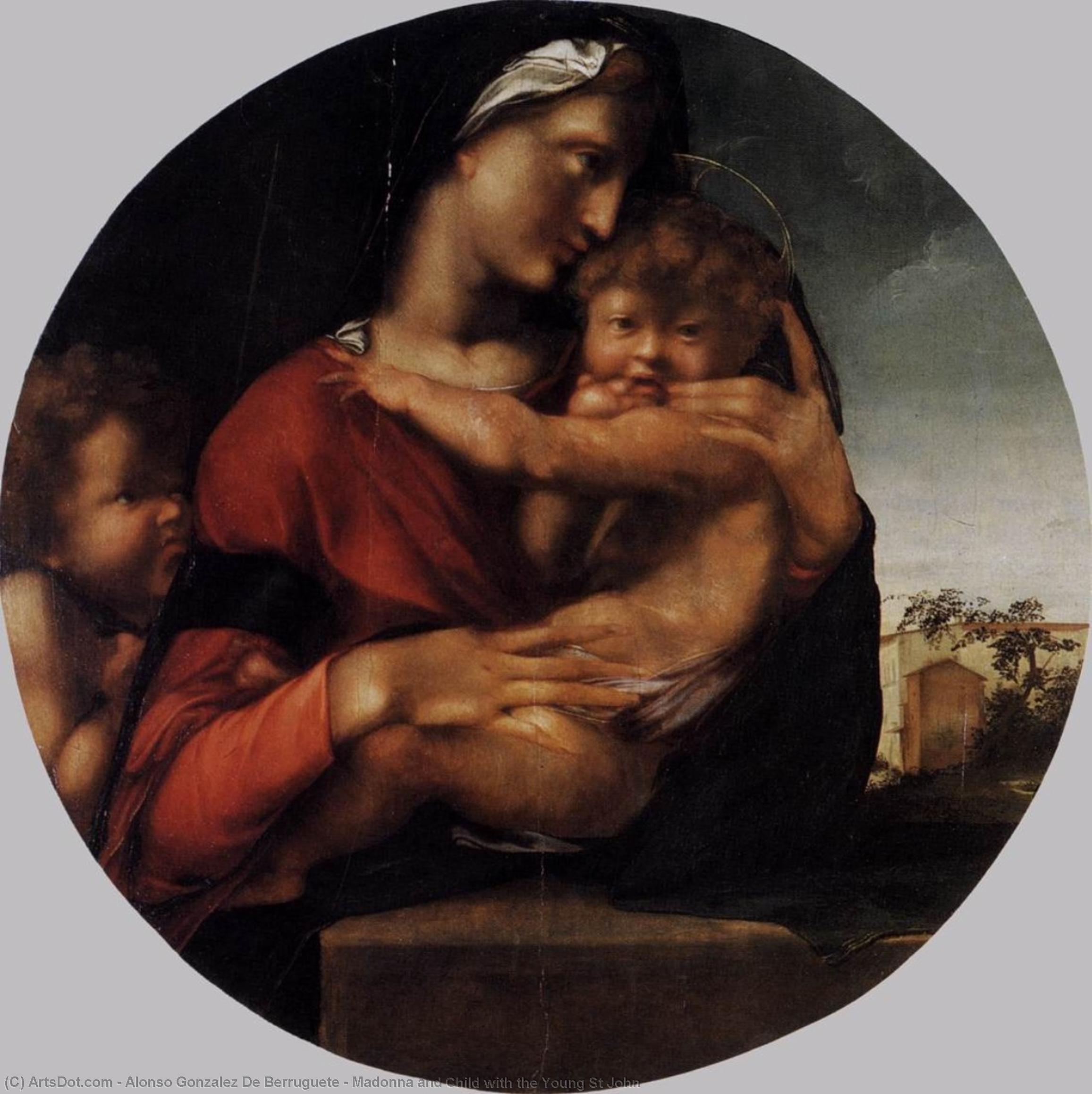 Wikioo.org – La Enciclopedia de las Bellas Artes - Pintura, Obras de arte de Alonso Gonzalez De Berruguete - virgen con el niño con el jóven san Juan