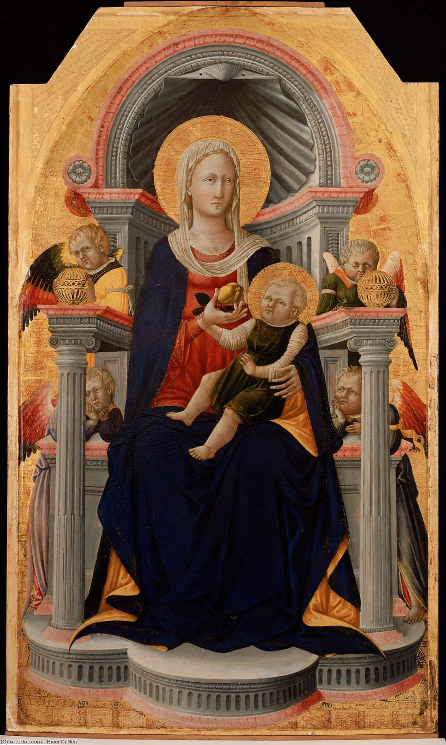 Wikioo.org - The Encyclopedia of Fine Arts - Painting, Artwork by Neri Di Bicci - Virgin and Child Enthroned with Four Angels